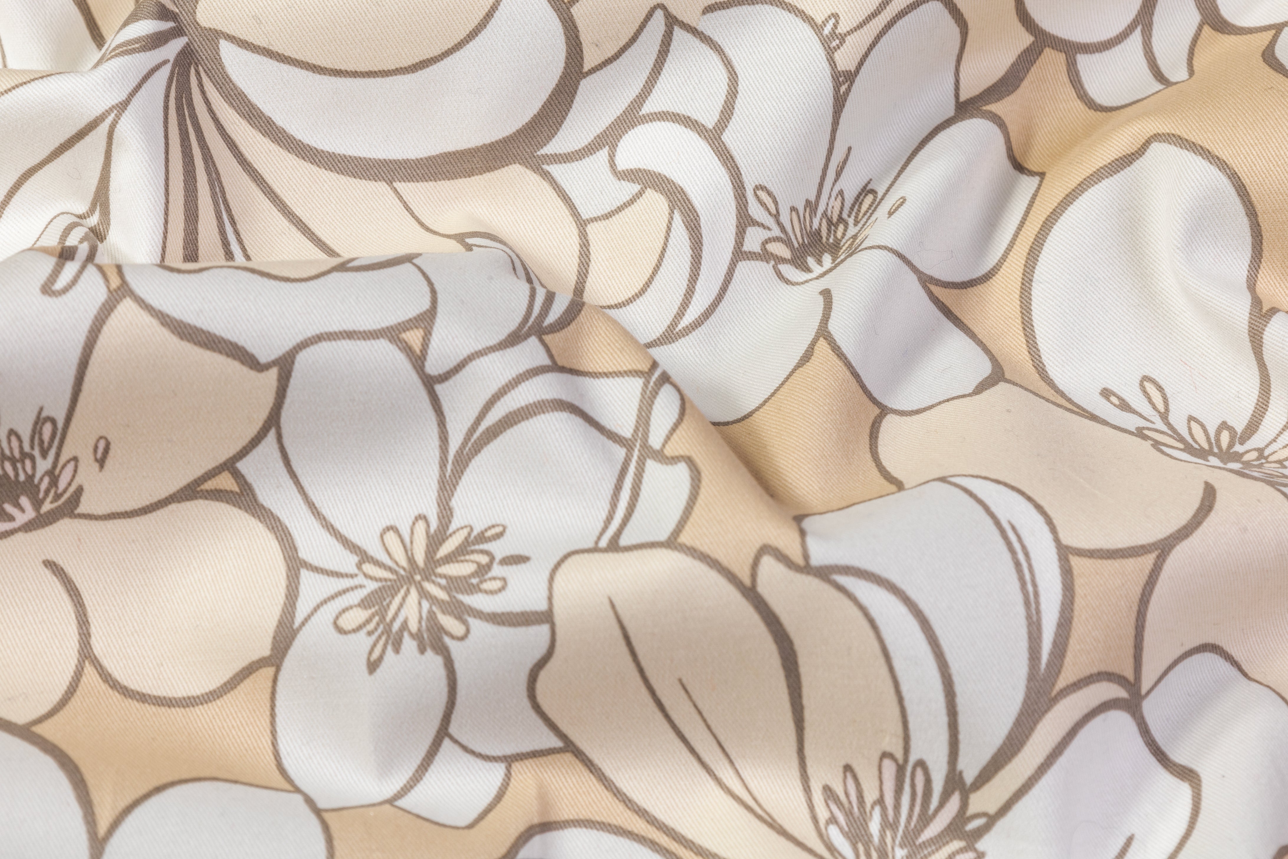Floral Italian Cotton Twill - Beige / Gray