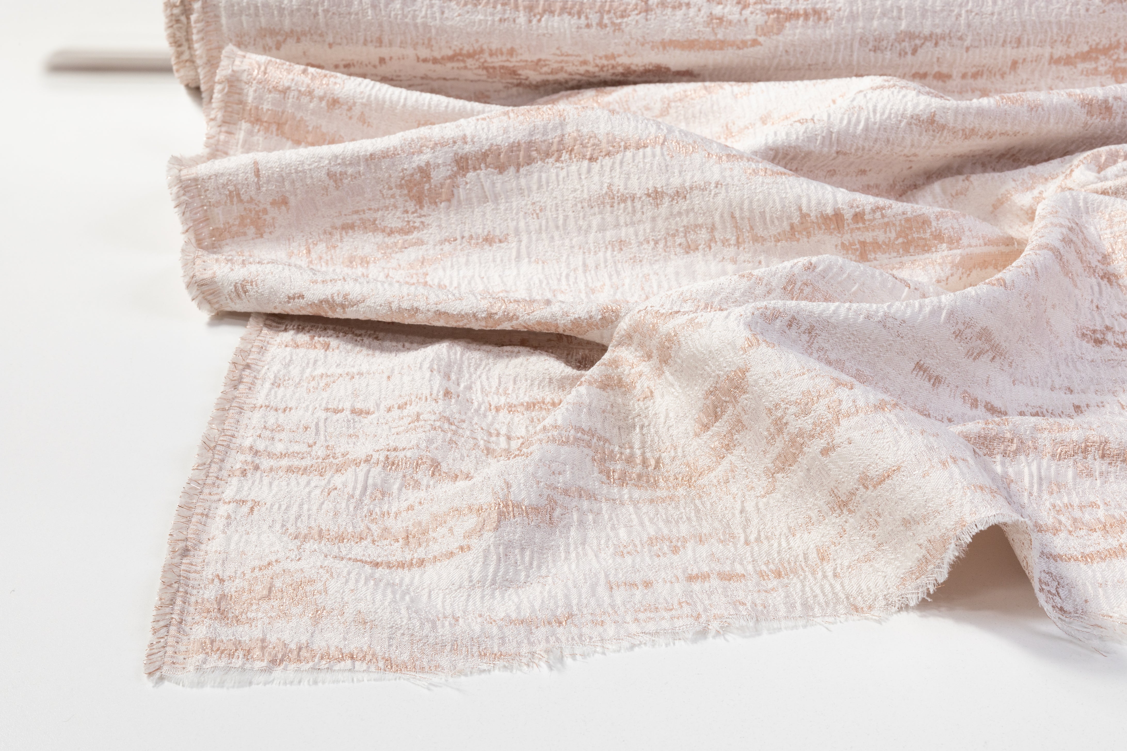 Abstract Crushed Metallic Brocade - Rose Gold / Off White