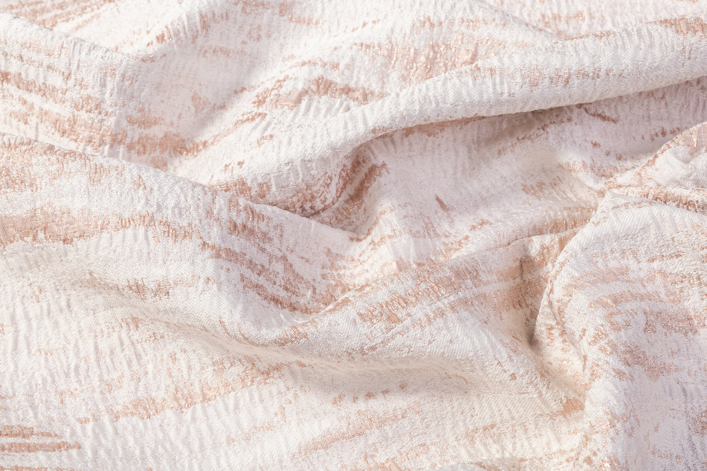 Abstract Crushed Metallic Brocade - Rose Gold / Off White