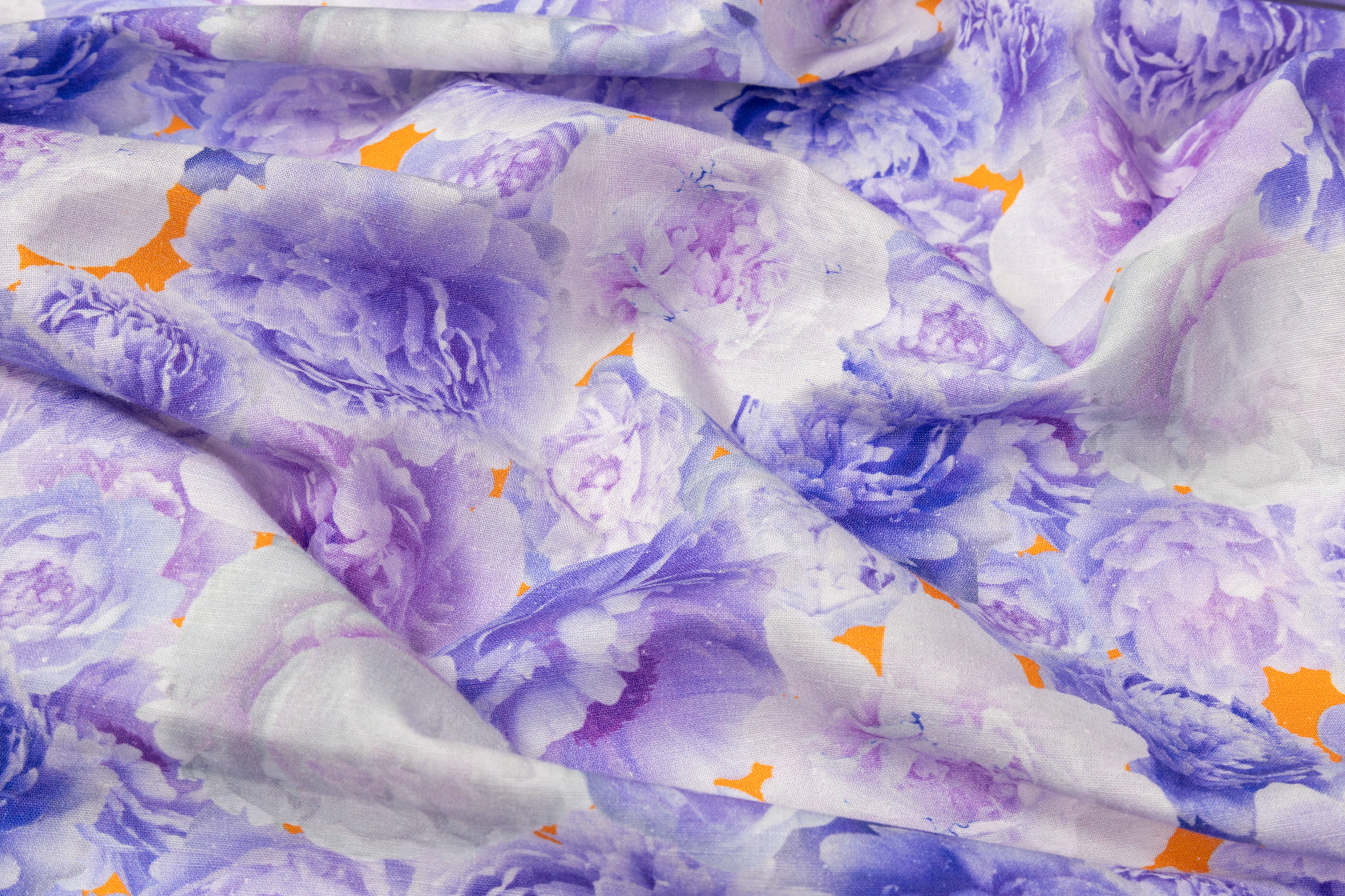Floral Printed Italian Linen - Purple / Orange