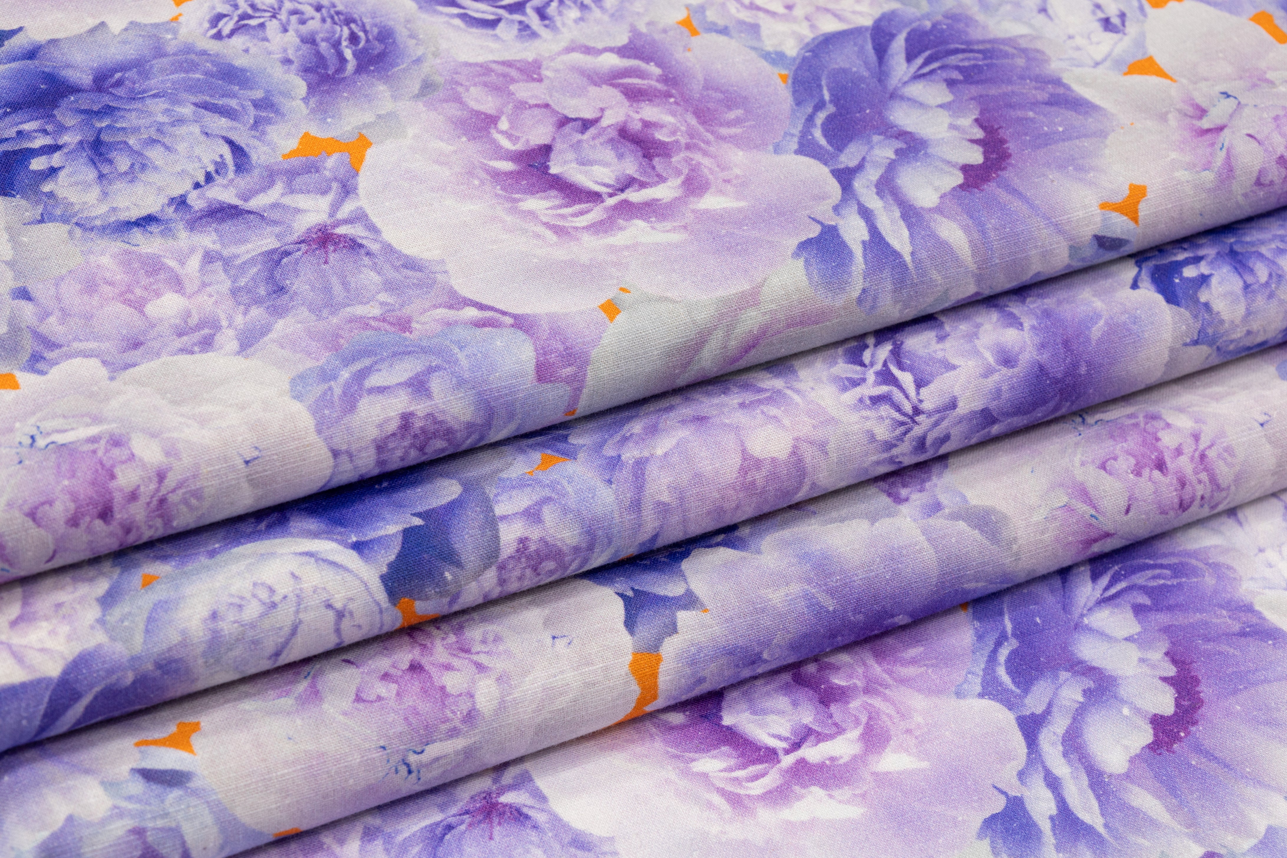 Floral Printed Italian Linen - Purple / Orange