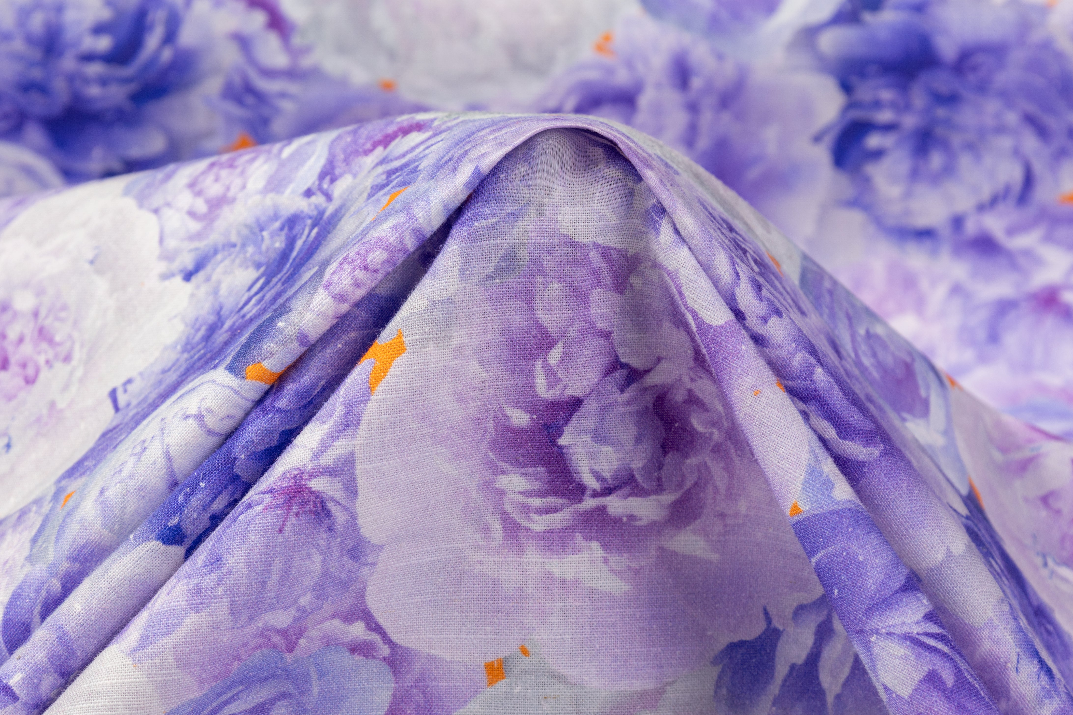 Floral Printed Italian Linen - Purple / Orange