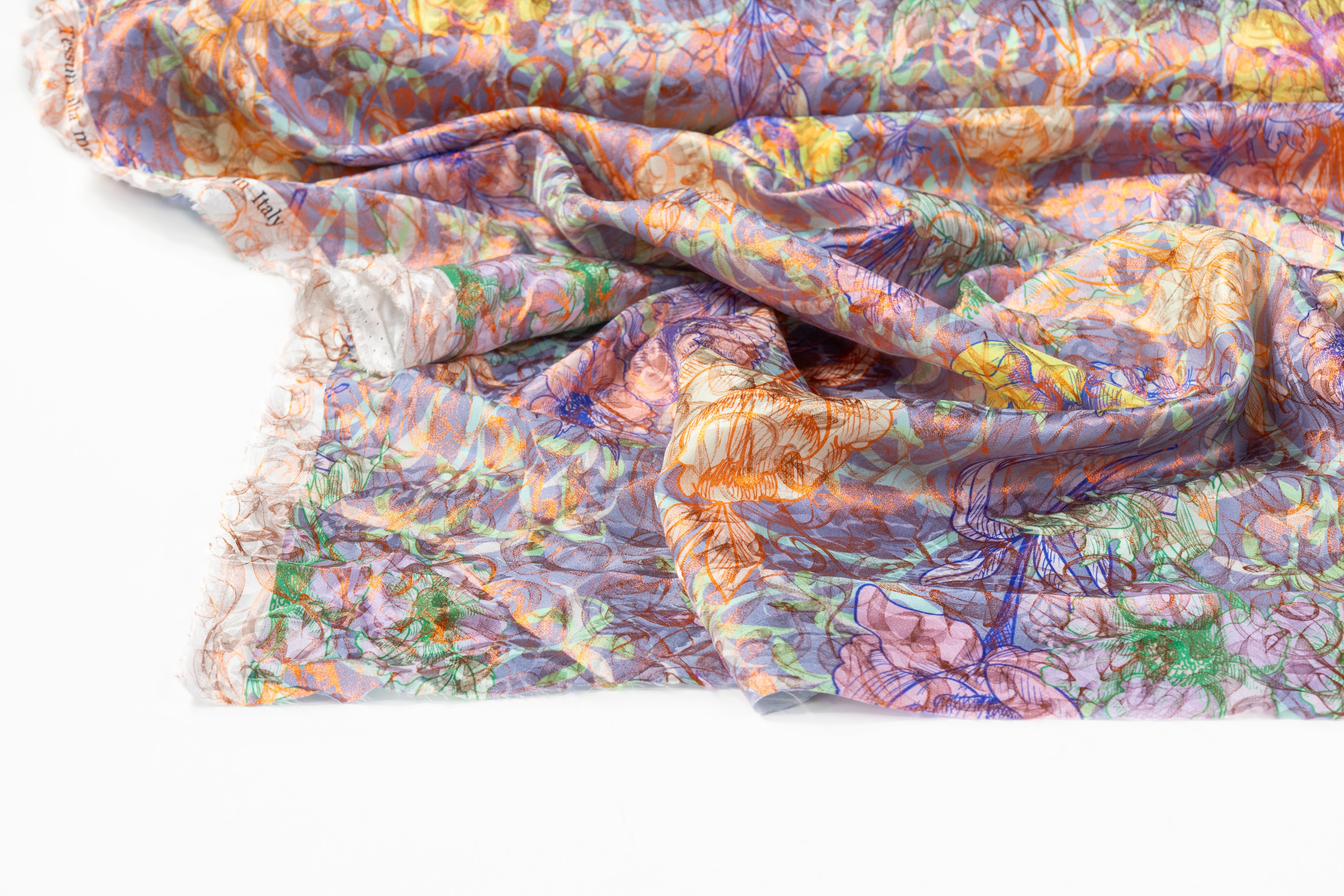 Laminated and Printed Italian Silk Jacquard - Multicolor / Orange