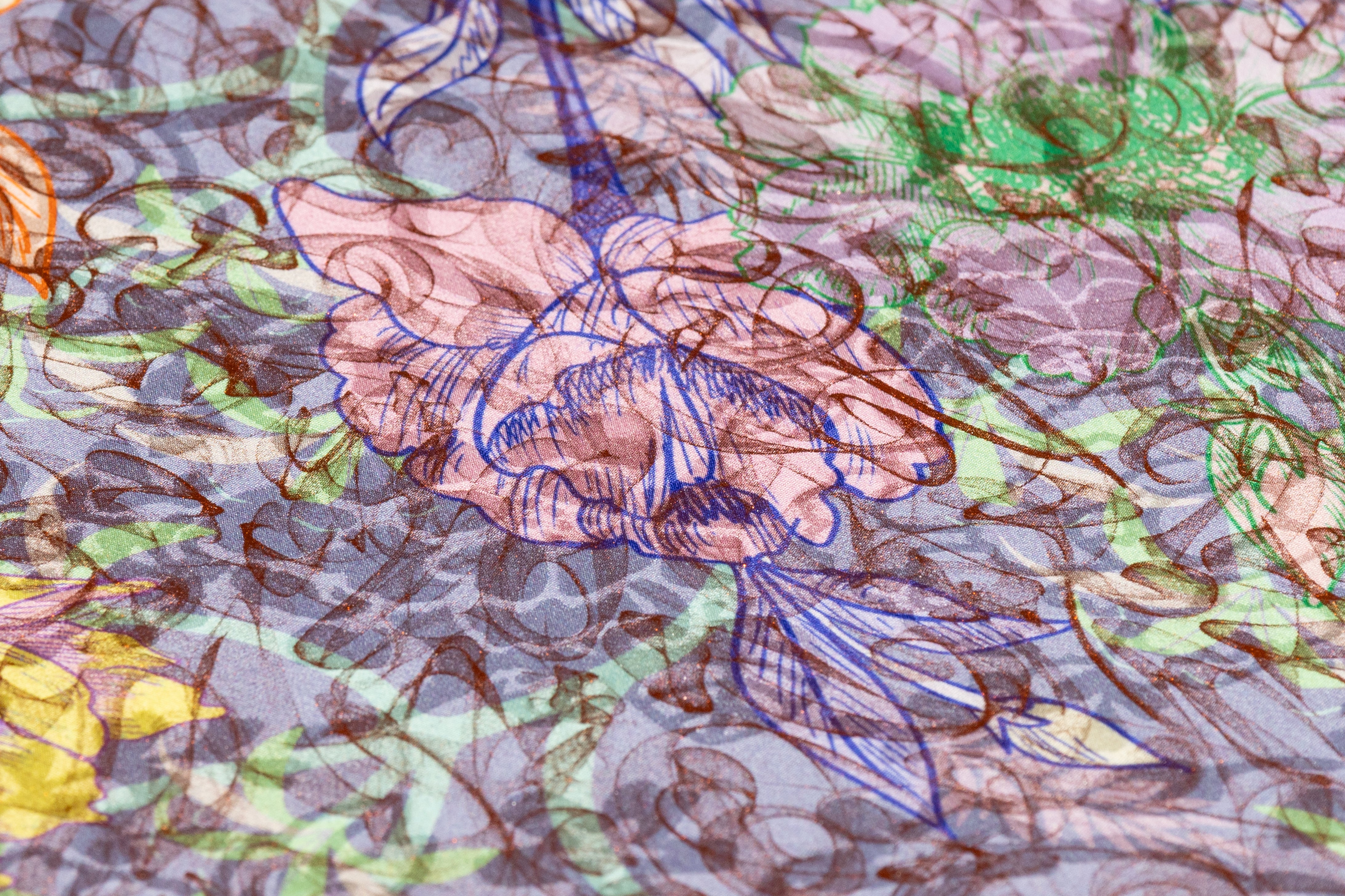Laminated and Printed Italian Silk Jacquard - Multicolor / Orange