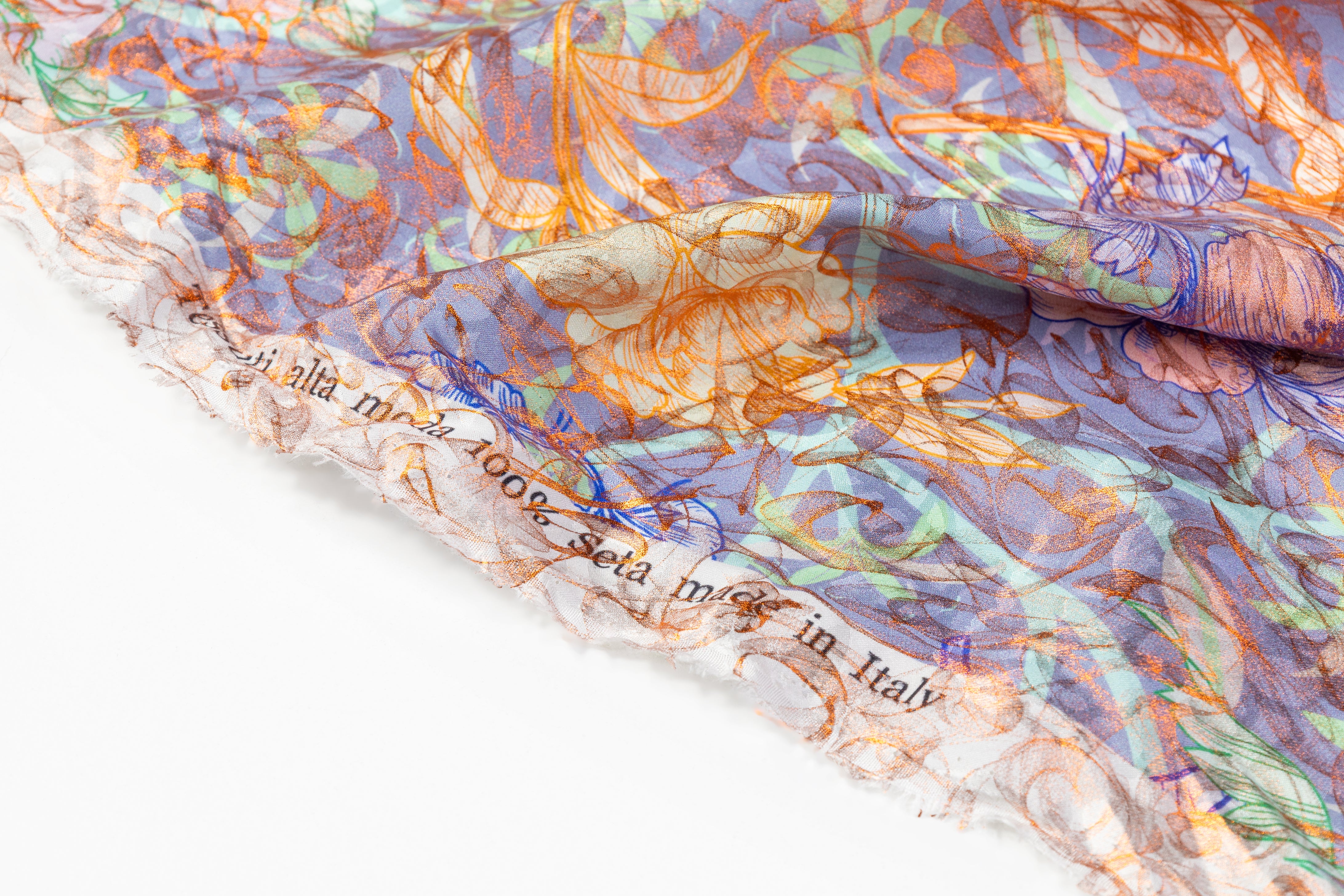 Laminated and Printed Italian Silk Jacquard - Multicolor / Orange