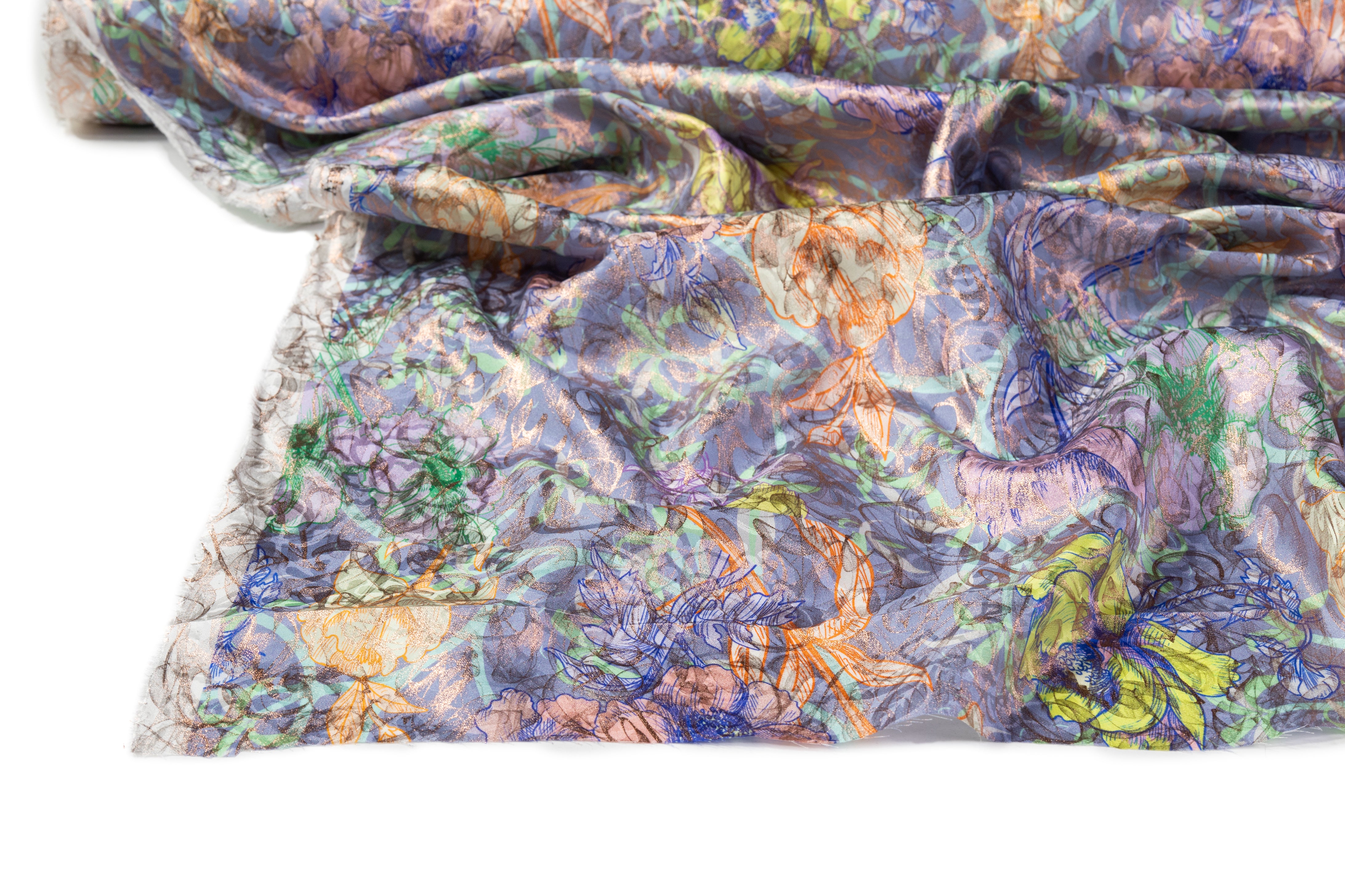 Laminated and Printed Italian Silk Jacquard - Multicolor / Rose Gold
