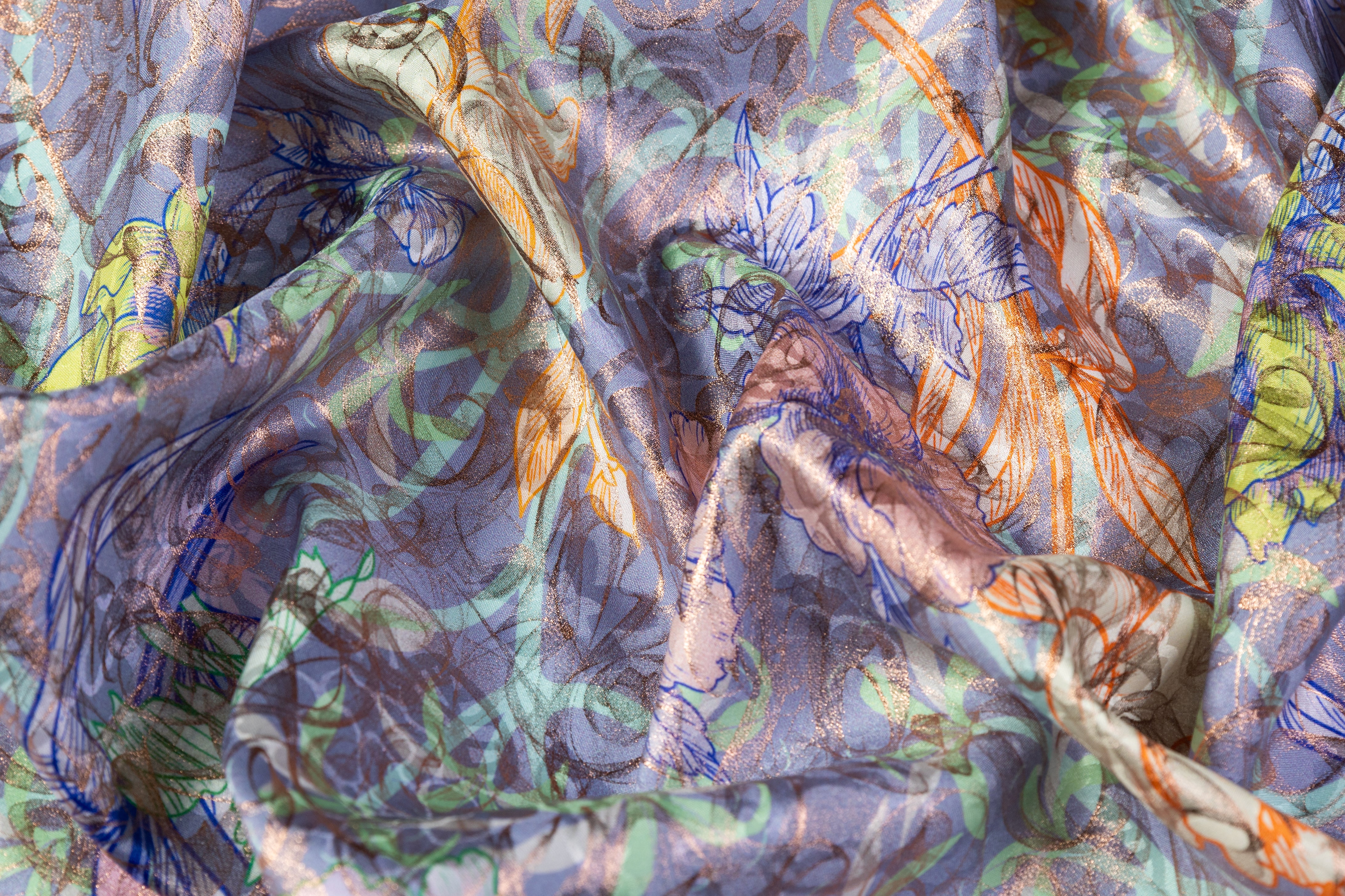Laminated and Printed Italian Silk Jacquard - Multicolor / Rose Gold