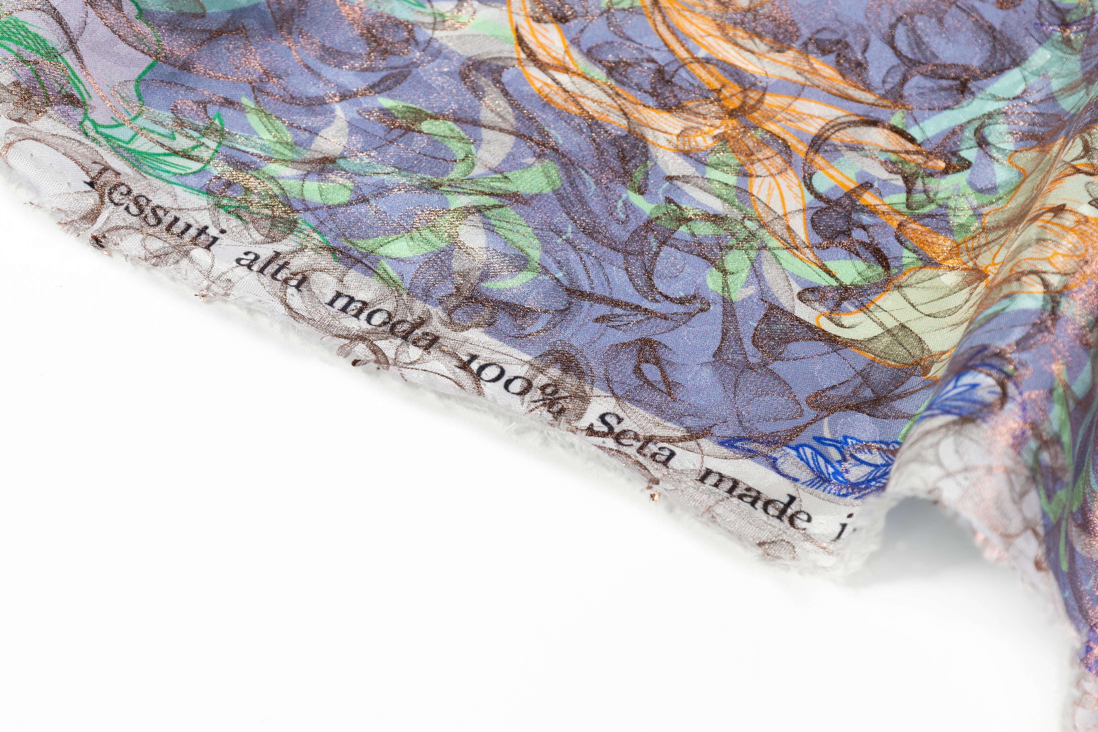 Laminated and Printed Italian Silk Jacquard - Multicolor / Rose Gold