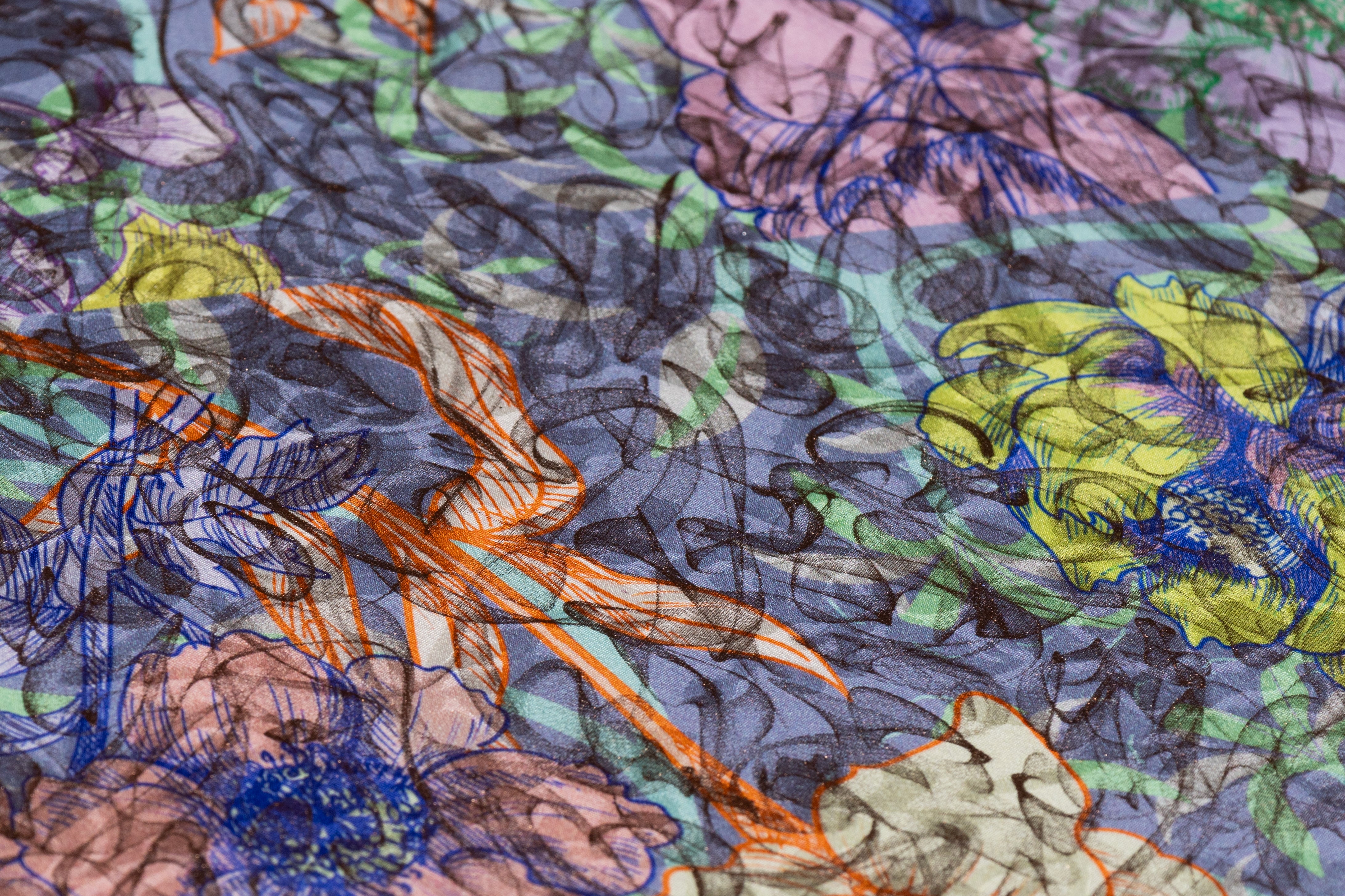Laminated and Printed Italian Silk Jacquard - Multicolor / Rose Gold