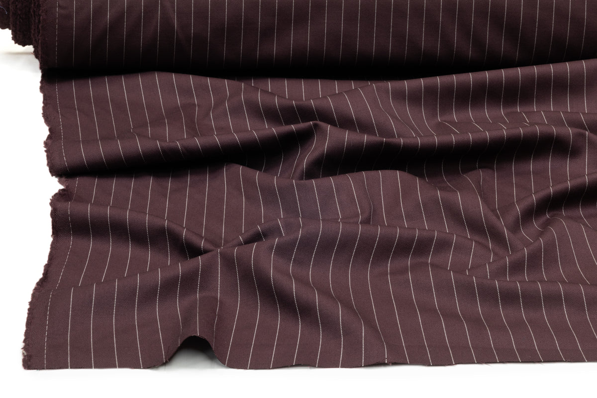 Pin Striped Italian Stretch Wool Suiting - Crater Brown