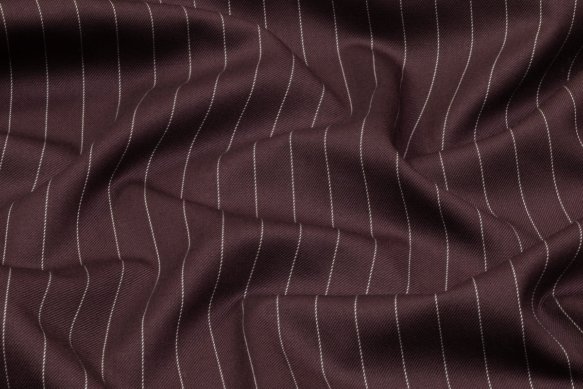 Pin Striped Italian Stretch Wool Suiting - Crater Brown