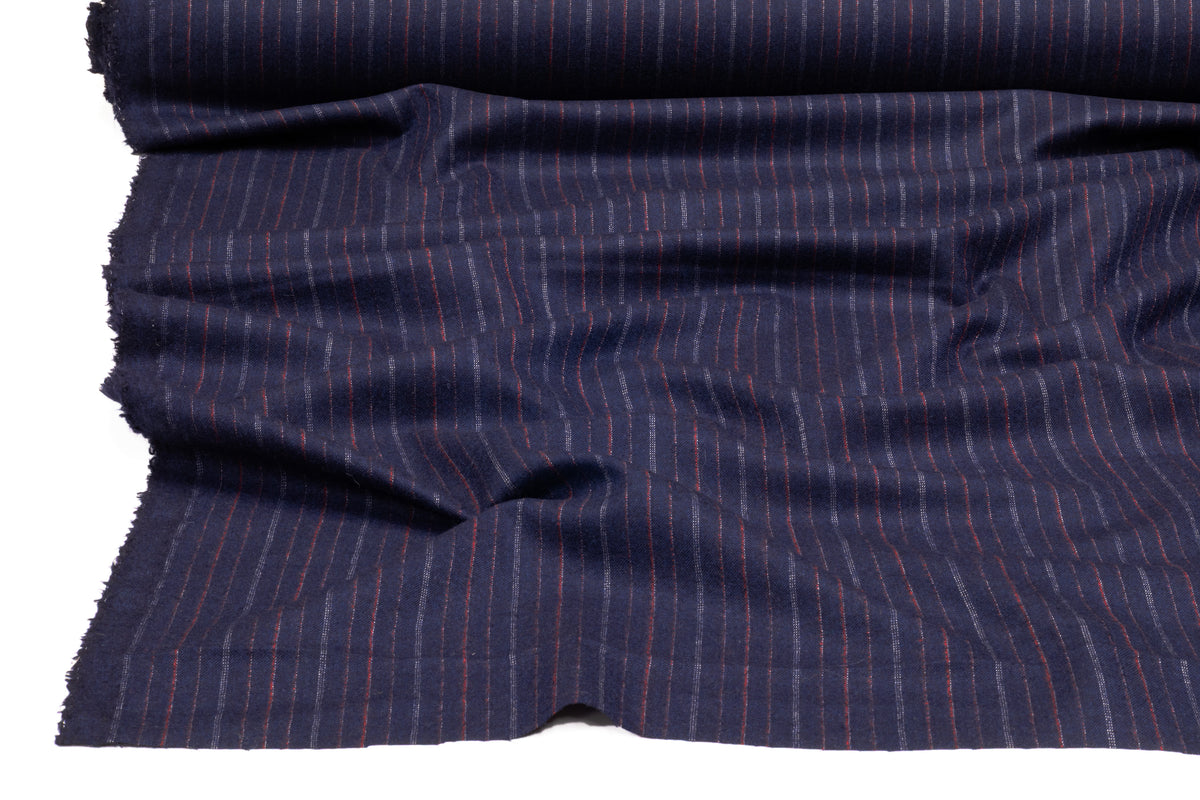 Striped Italian Wool Flannel Suiting - Navy / Red