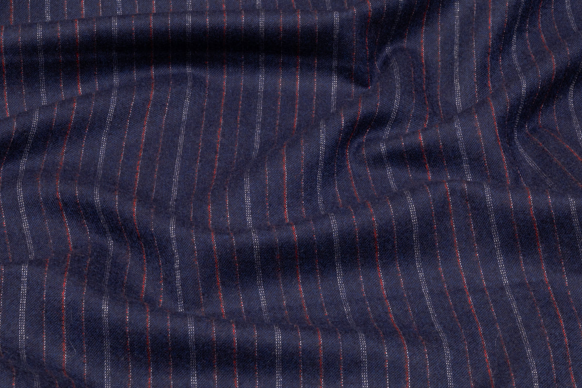 Striped Italian Wool Flannel Suiting - Navy / Red