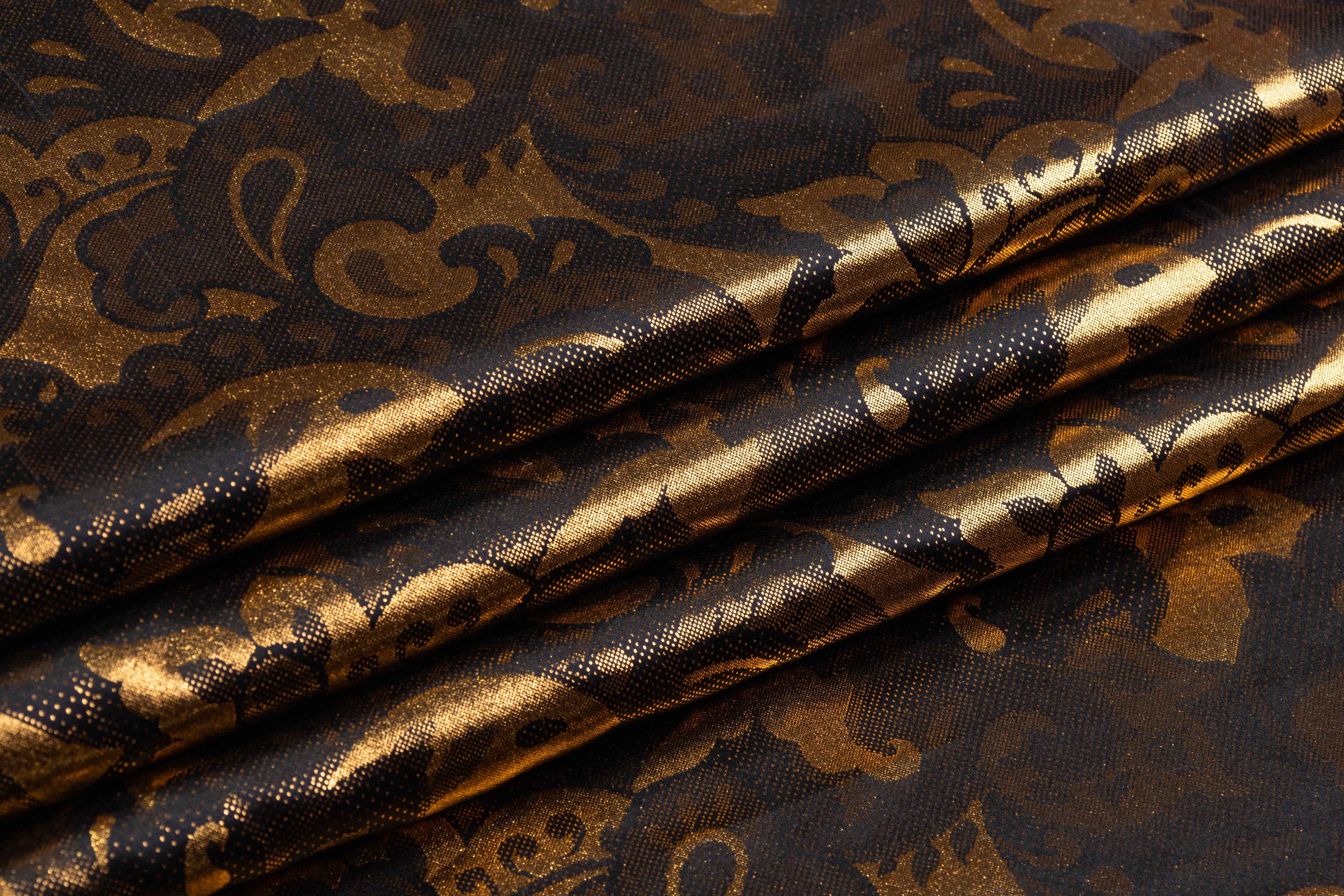 Laminated Italian Silk Charmeuse - Gold / Black