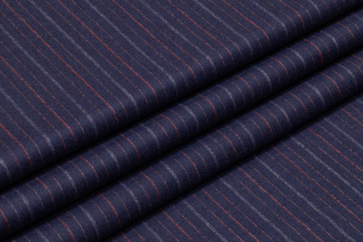 Striped Italian Wool Flannel Suiting - Navy / Red
