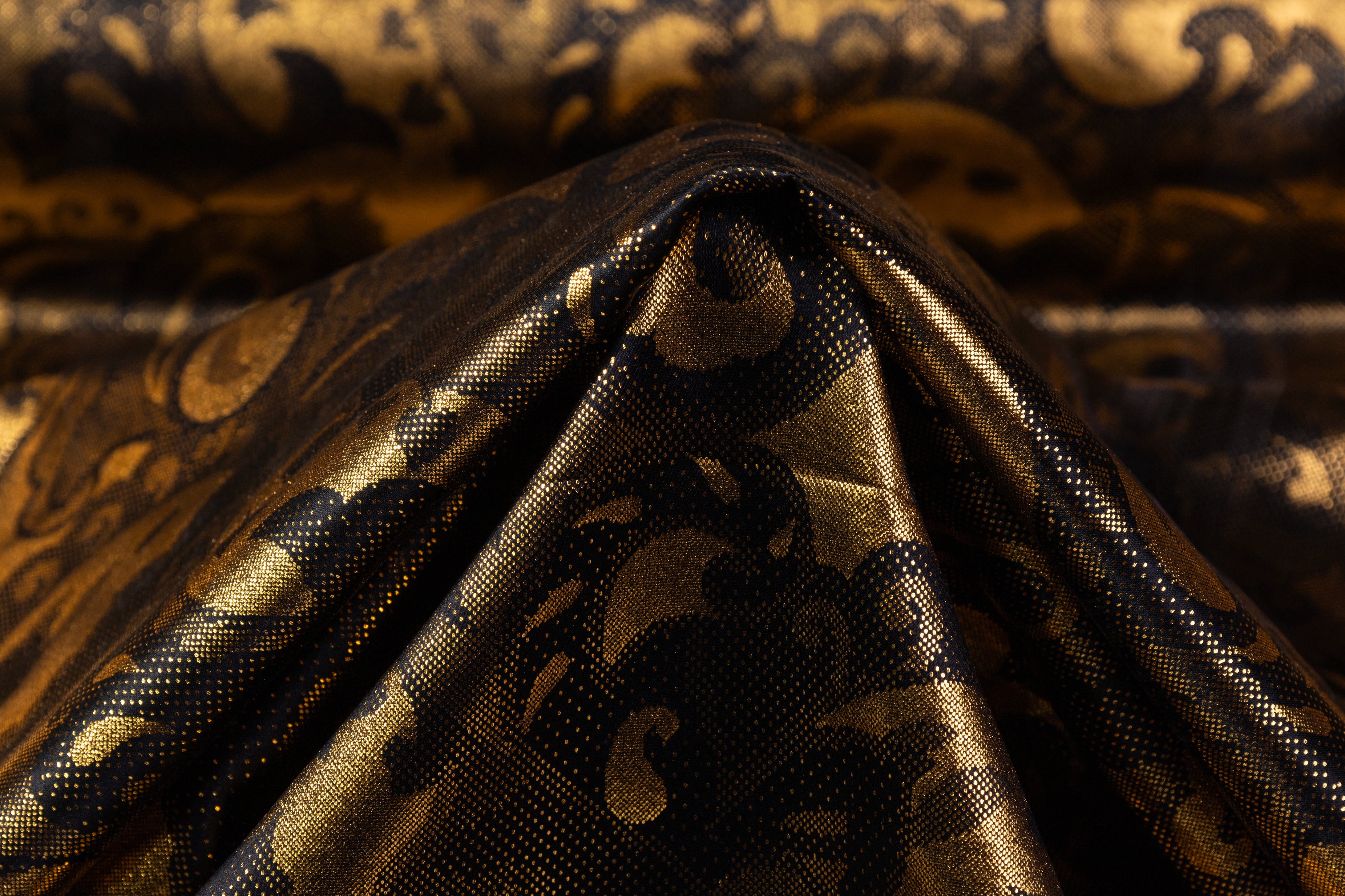 Laminated Italian Silk Charmeuse - Gold / Black