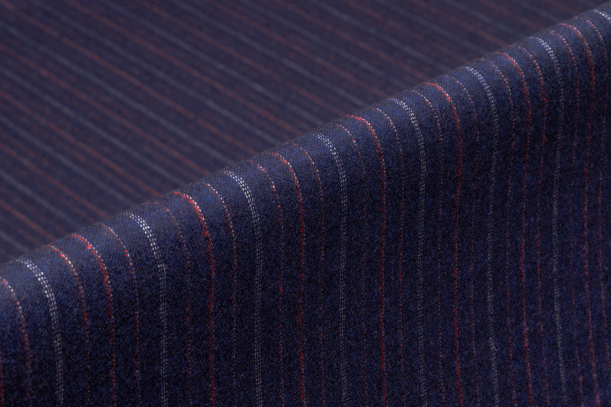 Striped Italian Wool Flannel Suiting - Navy / Red