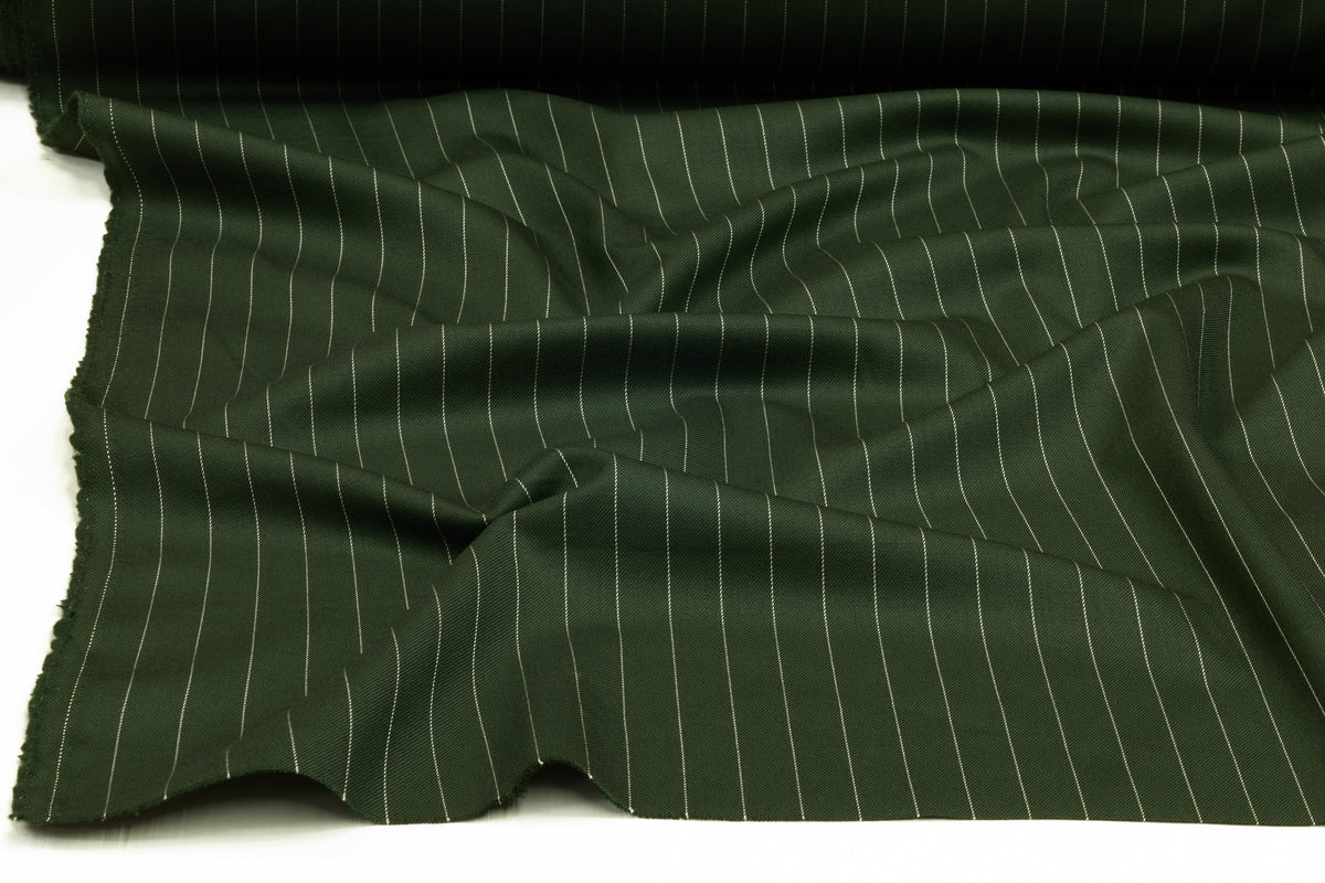 Pin Striped Italian Stretch Wool Suiting - Green