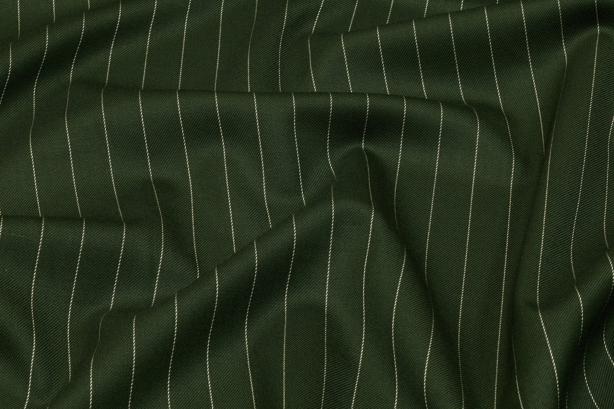 Pin Striped Italian Stretch Wool Suiting - Green