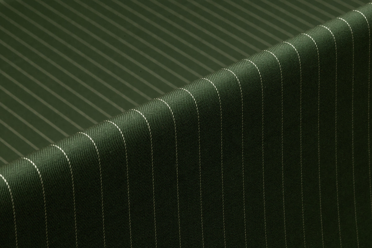 Pin Striped Italian Stretch Wool Suiting - Green