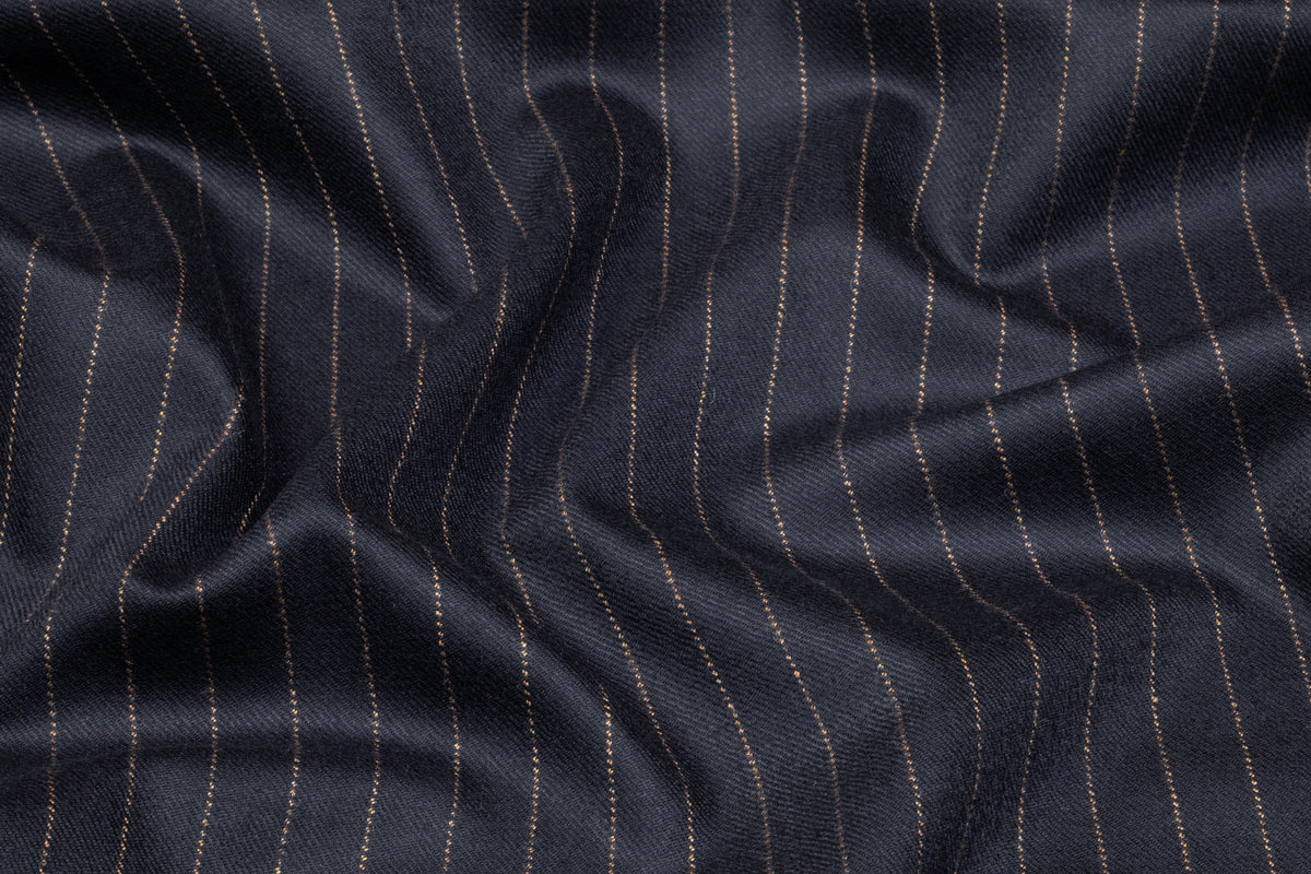 Striped Italian Wool Flannel Suiting - Navy / Camel