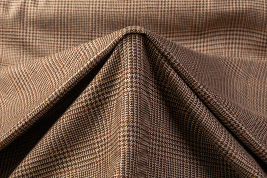 Glen Check Italian Silk Wool Suiting - Brown