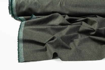 Two-Tone Striped Italian Wool Suiting - Hunter Green / Taupe