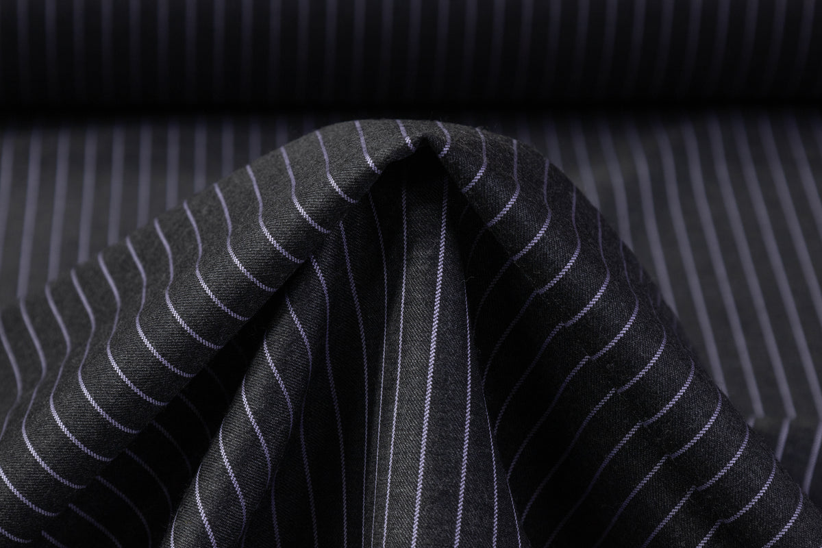 Reda - Pin Striped Super 130s Wool Cashmere Suiting - Charcoal Gray