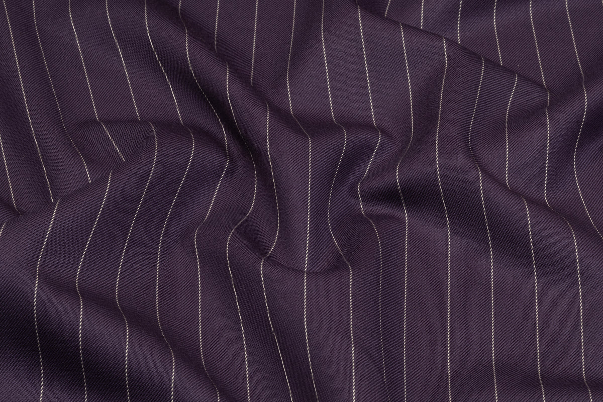 Pin Striped Italian Stretch Wool Suiting - Purple