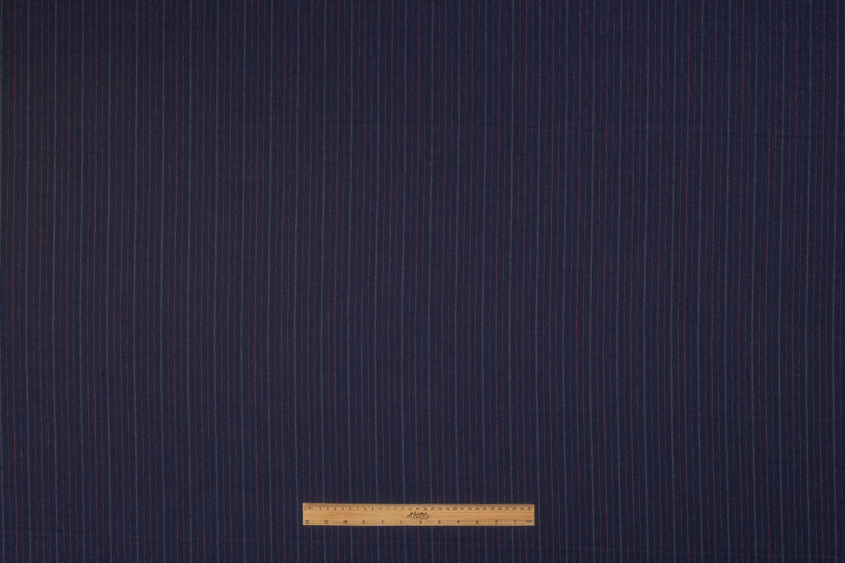 Striped Italian Wool Flannel Suiting - Navy / Red