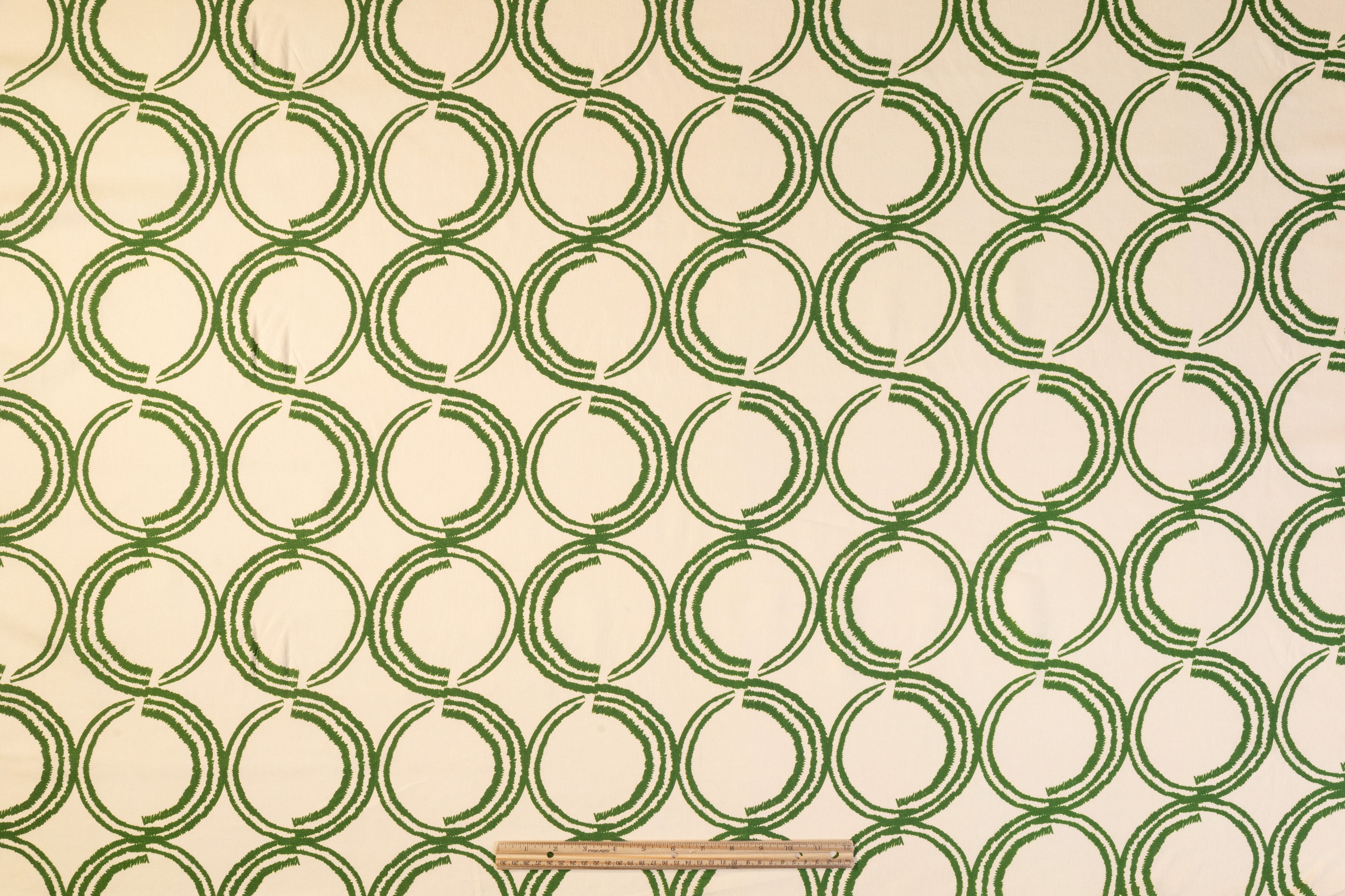 Geometric Printed Italian Linen Viscose Blend - Beige / Green