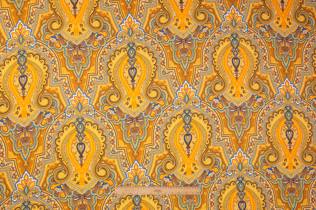 Paisley Italian Silk Crepe de Chine - Golden Orange