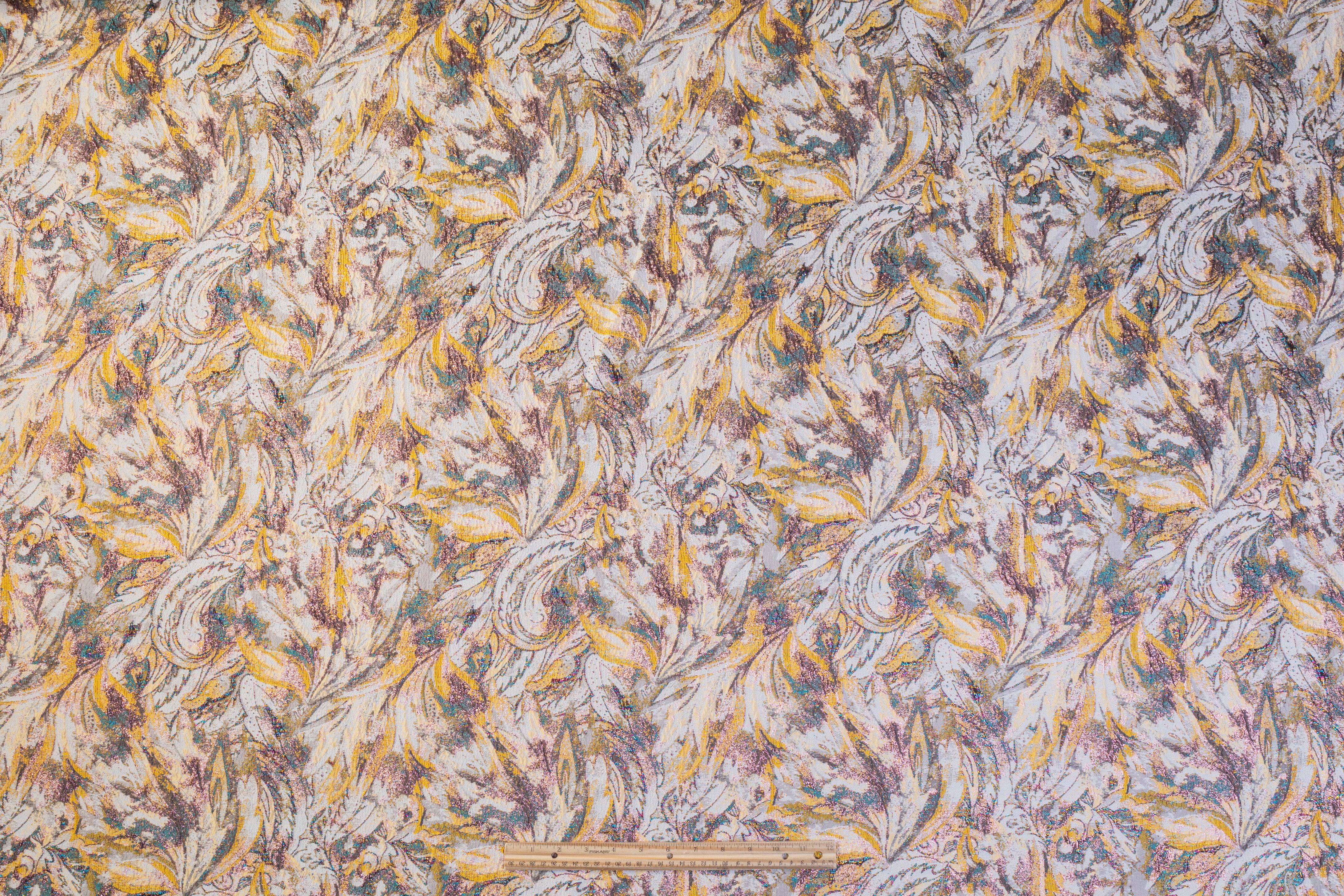 Abstract Paisley Metallic Cloqué Brocade - Yellow / Teal