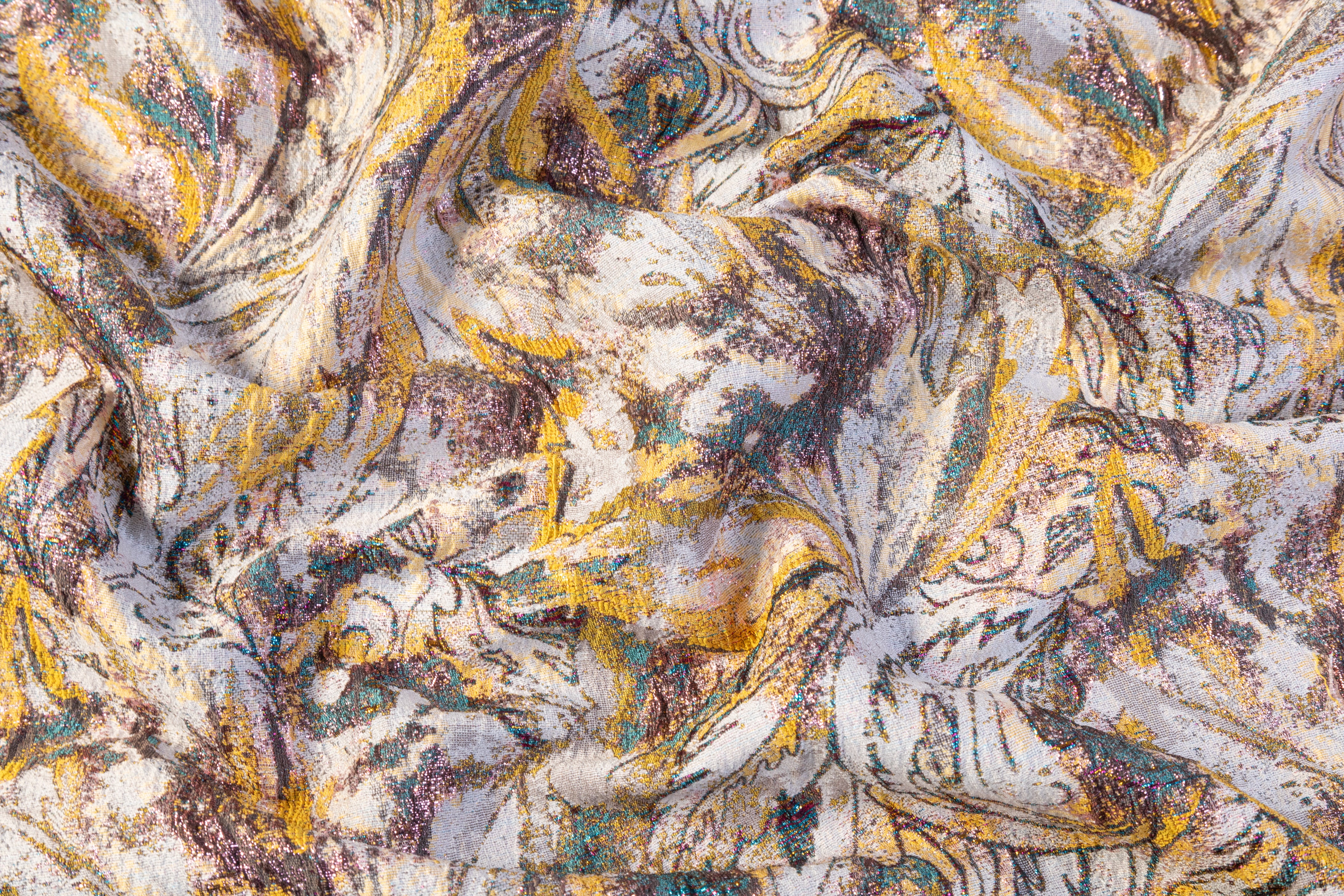Abstract Paisley Metallic Cloqué Brocade - Yellow / Teal