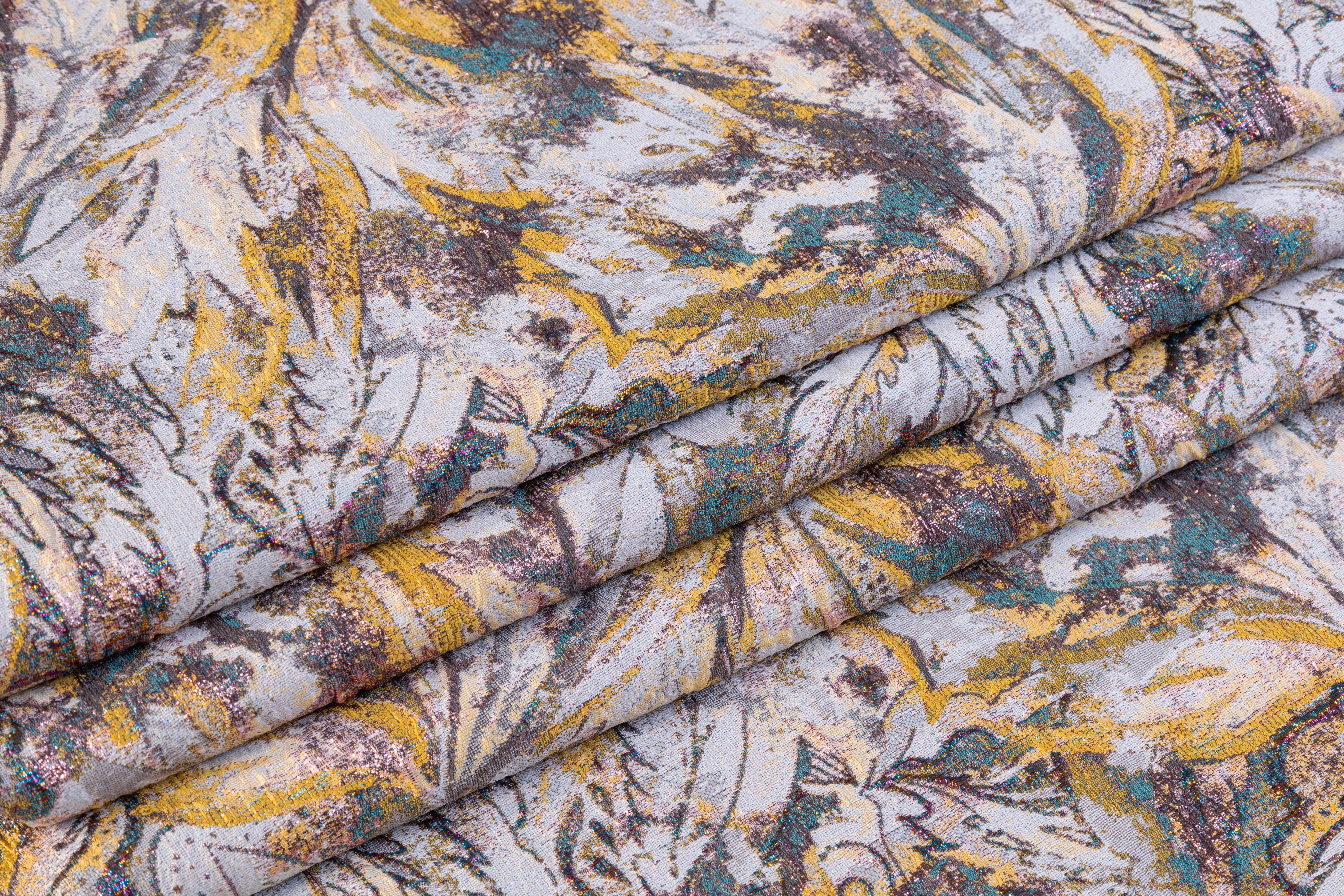Abstract Paisley Metallic Cloqué Brocade - Yellow / Teal