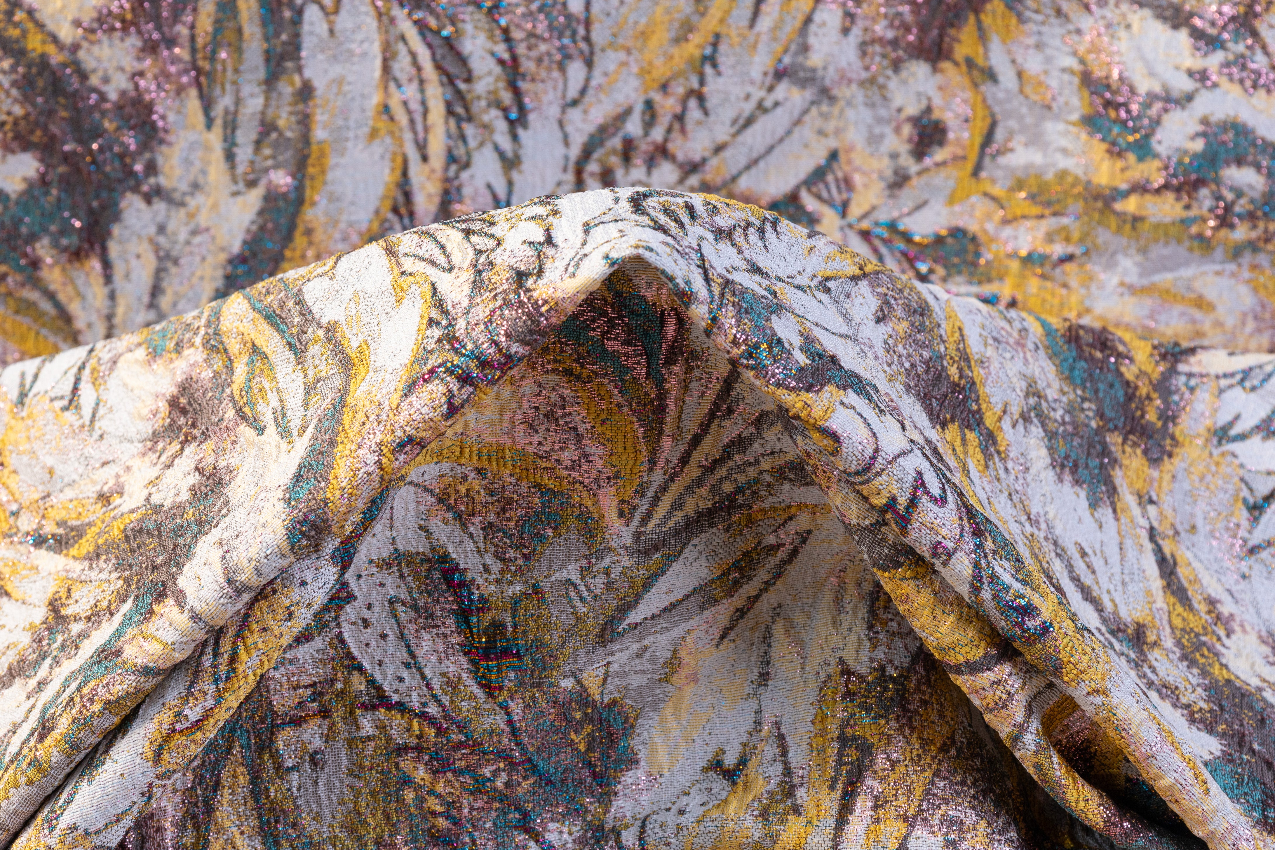 Abstract Paisley Metallic Cloqué Brocade - Yellow / Teal