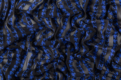 Houndstooth Striped Flocking Devore - Blue / Black