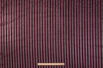 Houndstooth Striped Flocking Devore - Raspberry Pink / Black