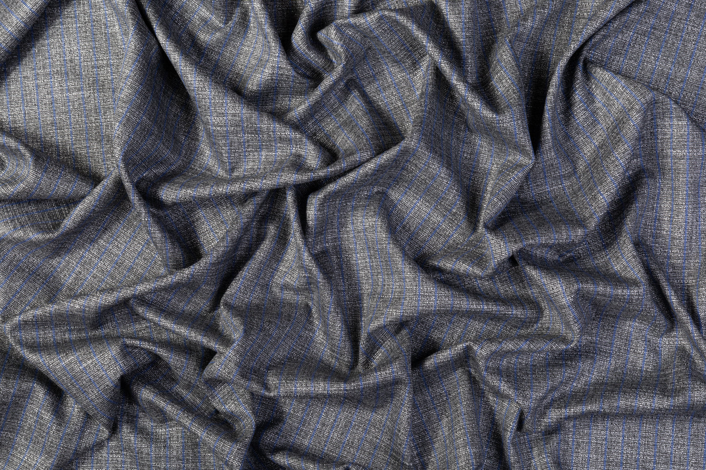 Striped Metallic Italian Poly Viscose Suiting - Gray / Blue