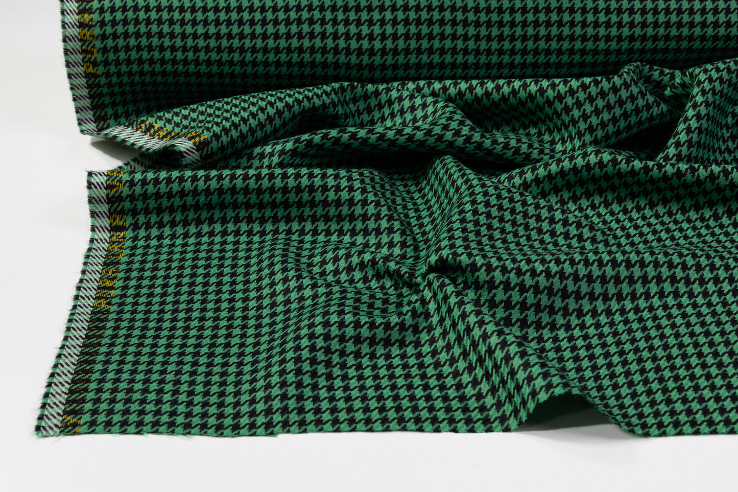 Houndstooth Italian Wool Suiting - Green / Black