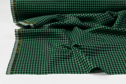 Houndstooth Italian Wool Suiting - Green / Black