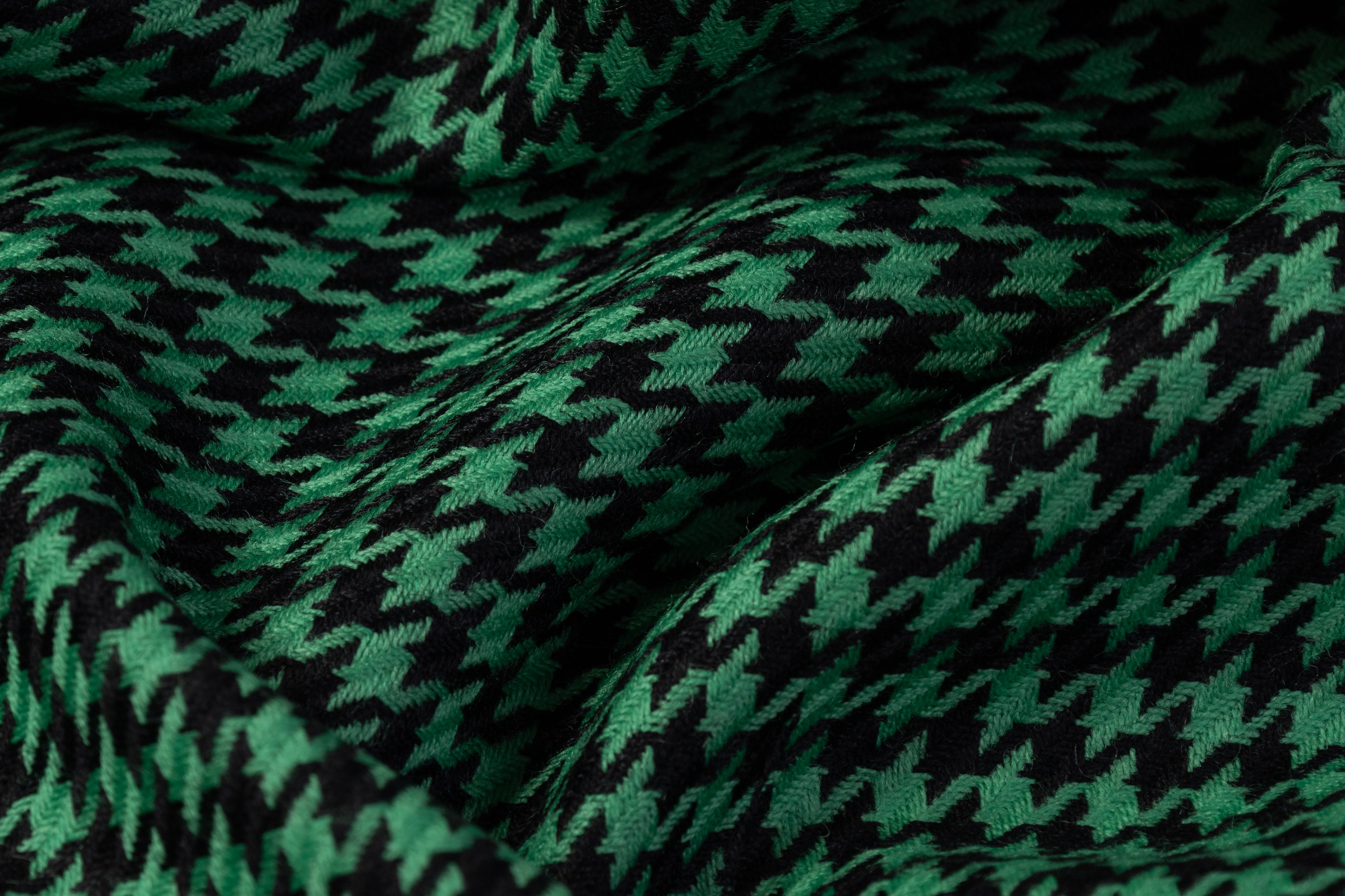 Houndstooth Italian Wool Suiting - Green / Black