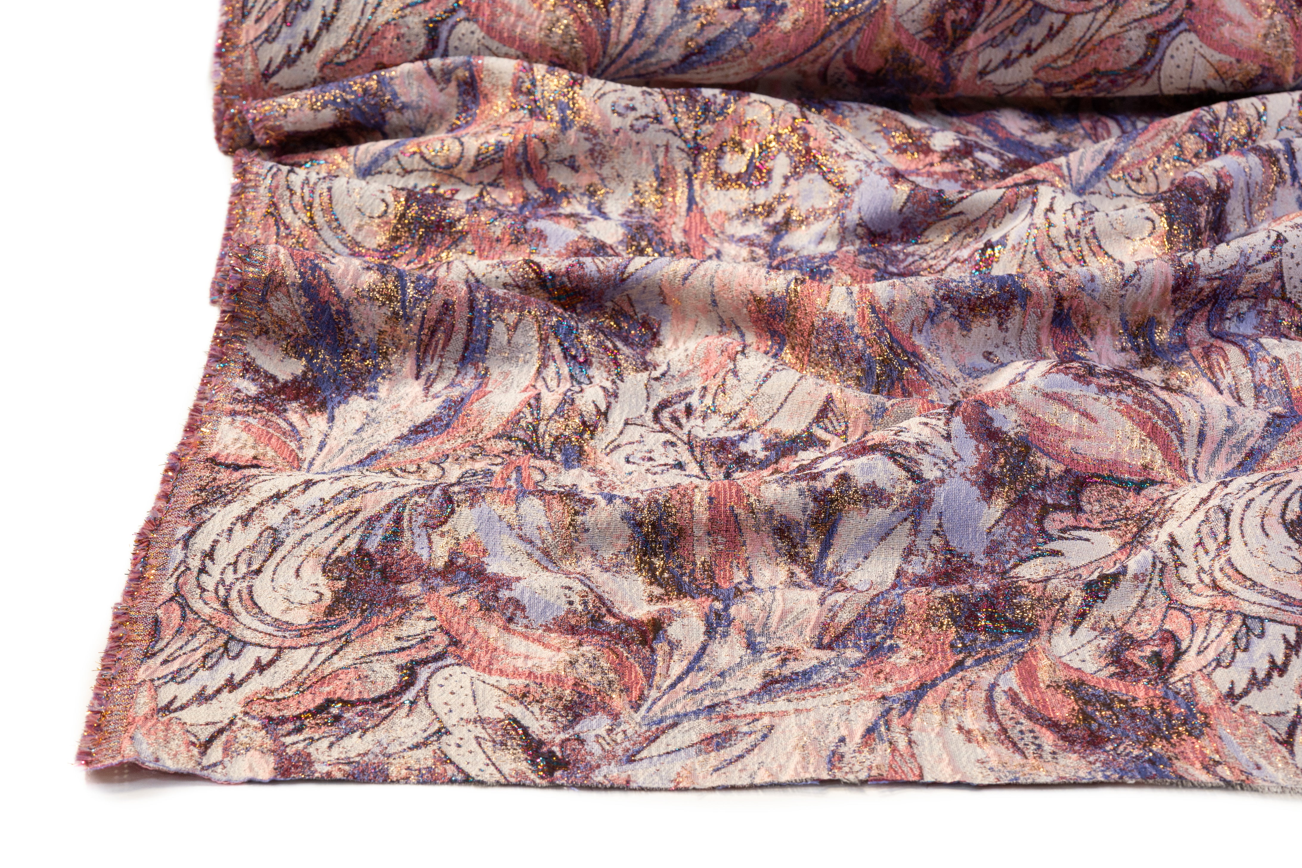 Abstract Paisley Metallic Cloqué Brocade - Pink / Blue