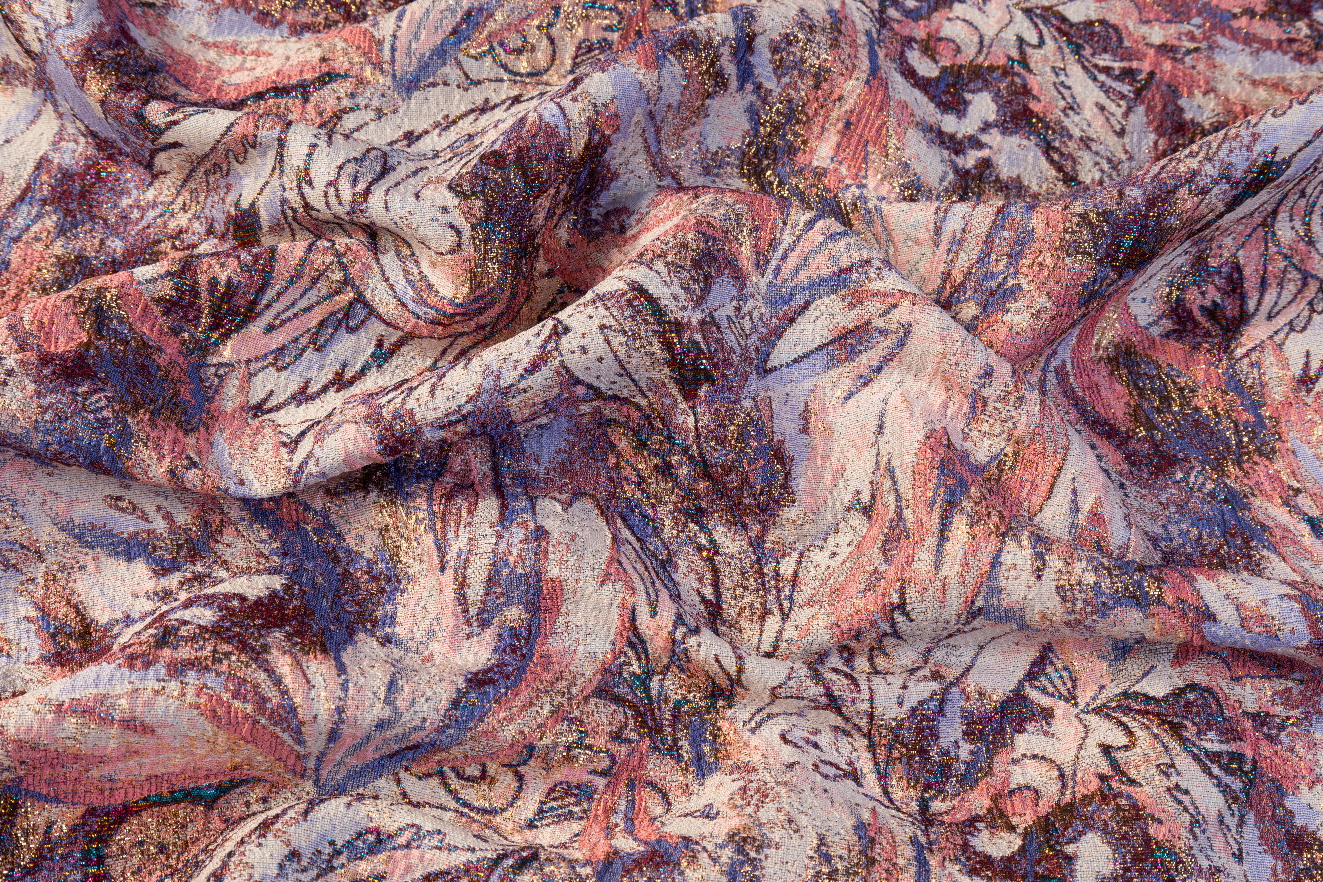 Abstract Paisley Metallic Cloqué Brocade - Pink / Blue