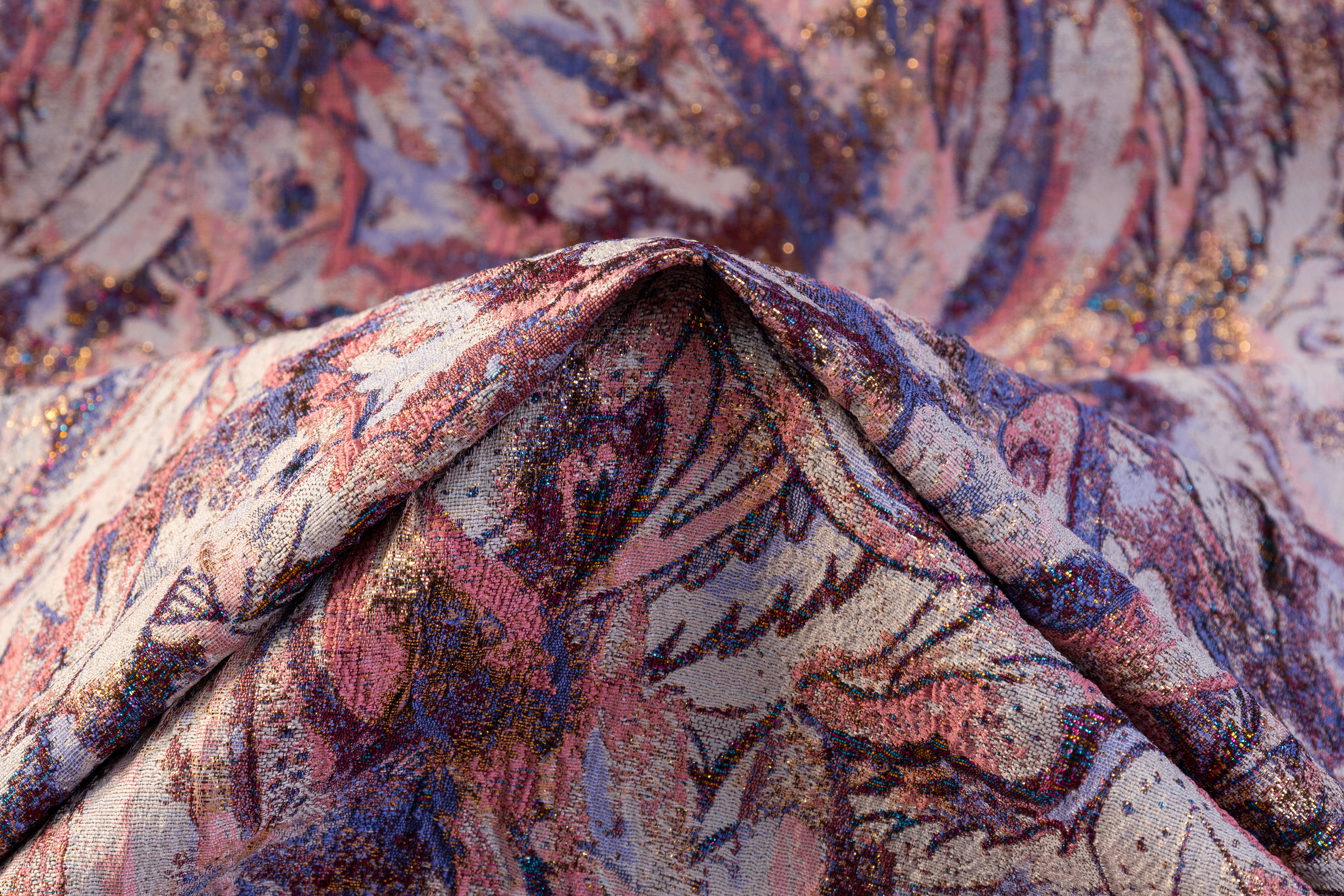 Abstract Paisley Metallic Cloqué Brocade - Pink / Blue