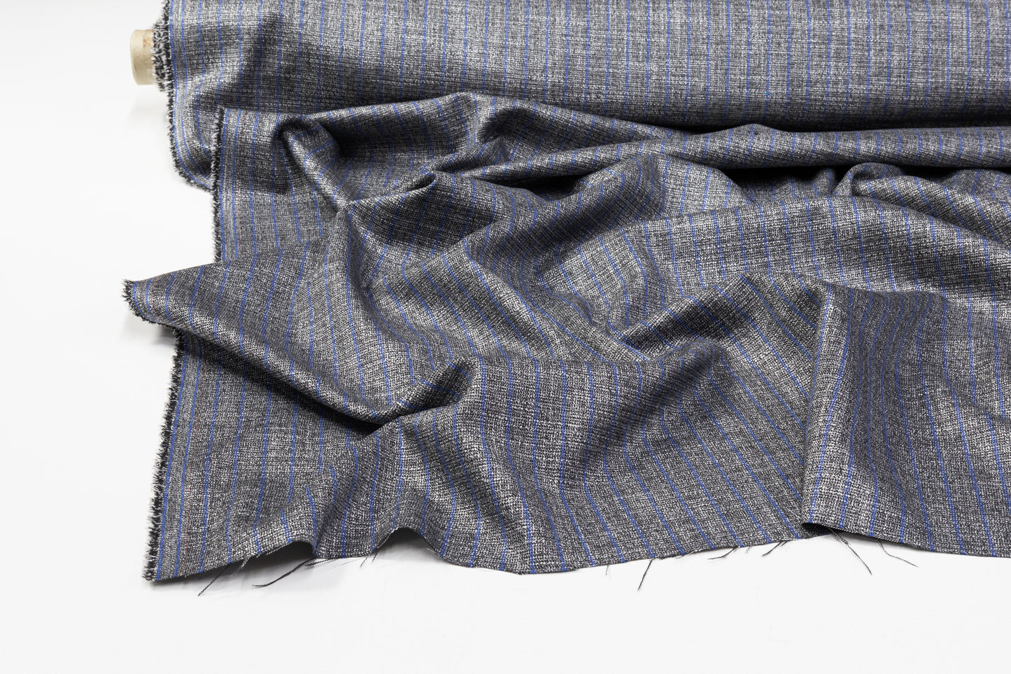 Striped Metallic Italian Poly Viscose Suiting - Gray / Blue