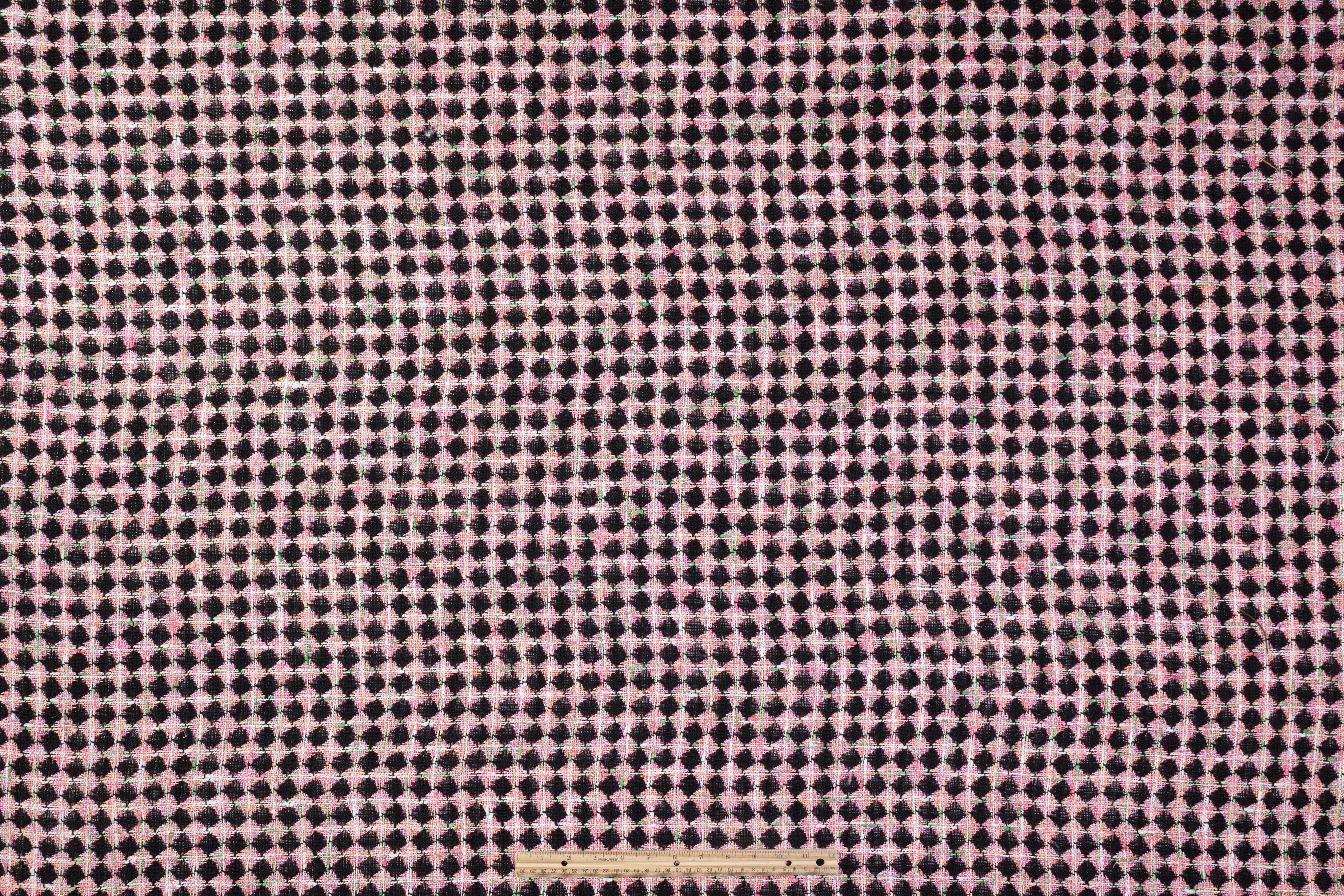 Geometric Checked Italian Cotton Blend Tweed - Pink / Black / Green