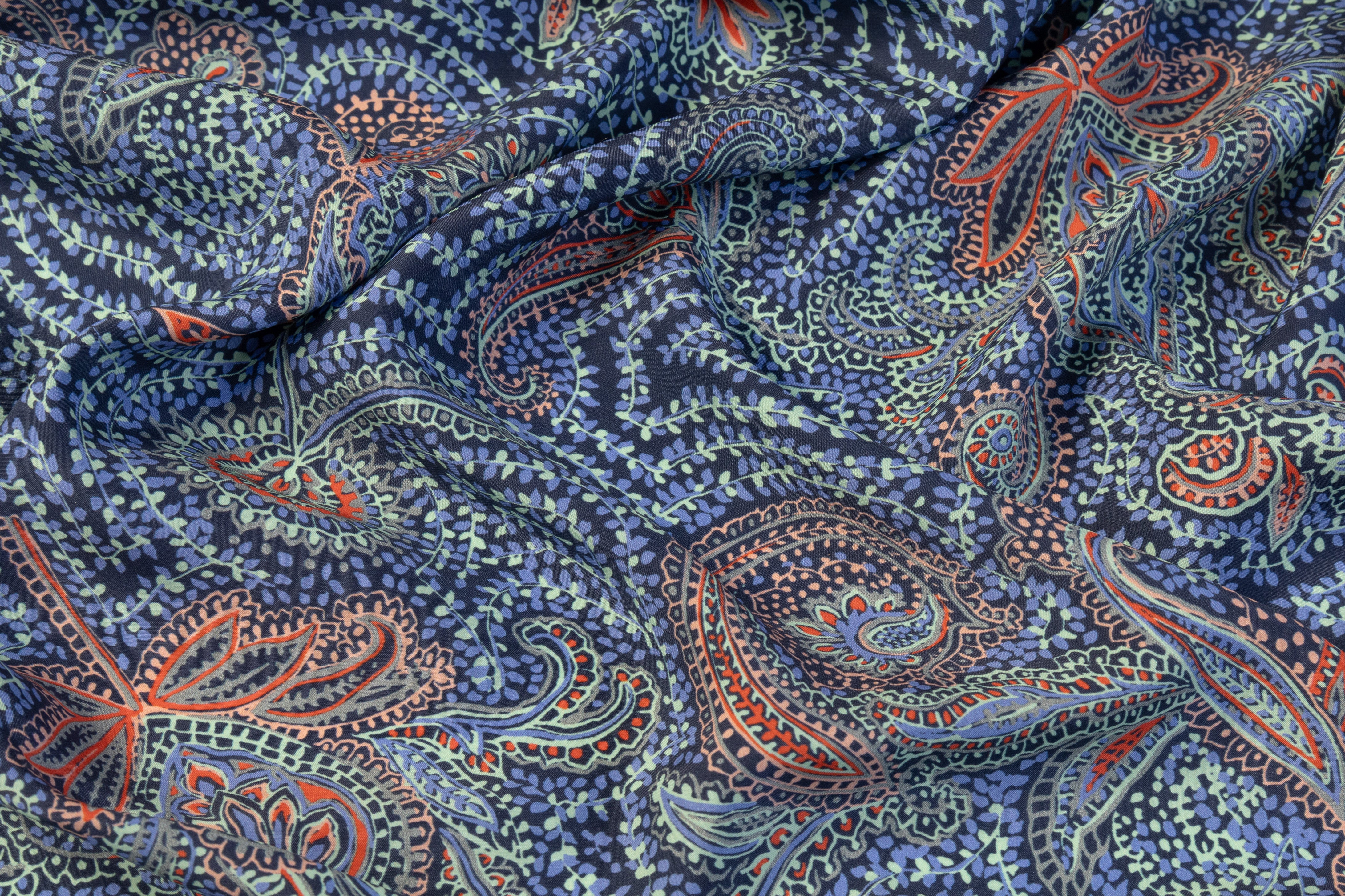 Paisley Floral Silk Charmeuse - Blue