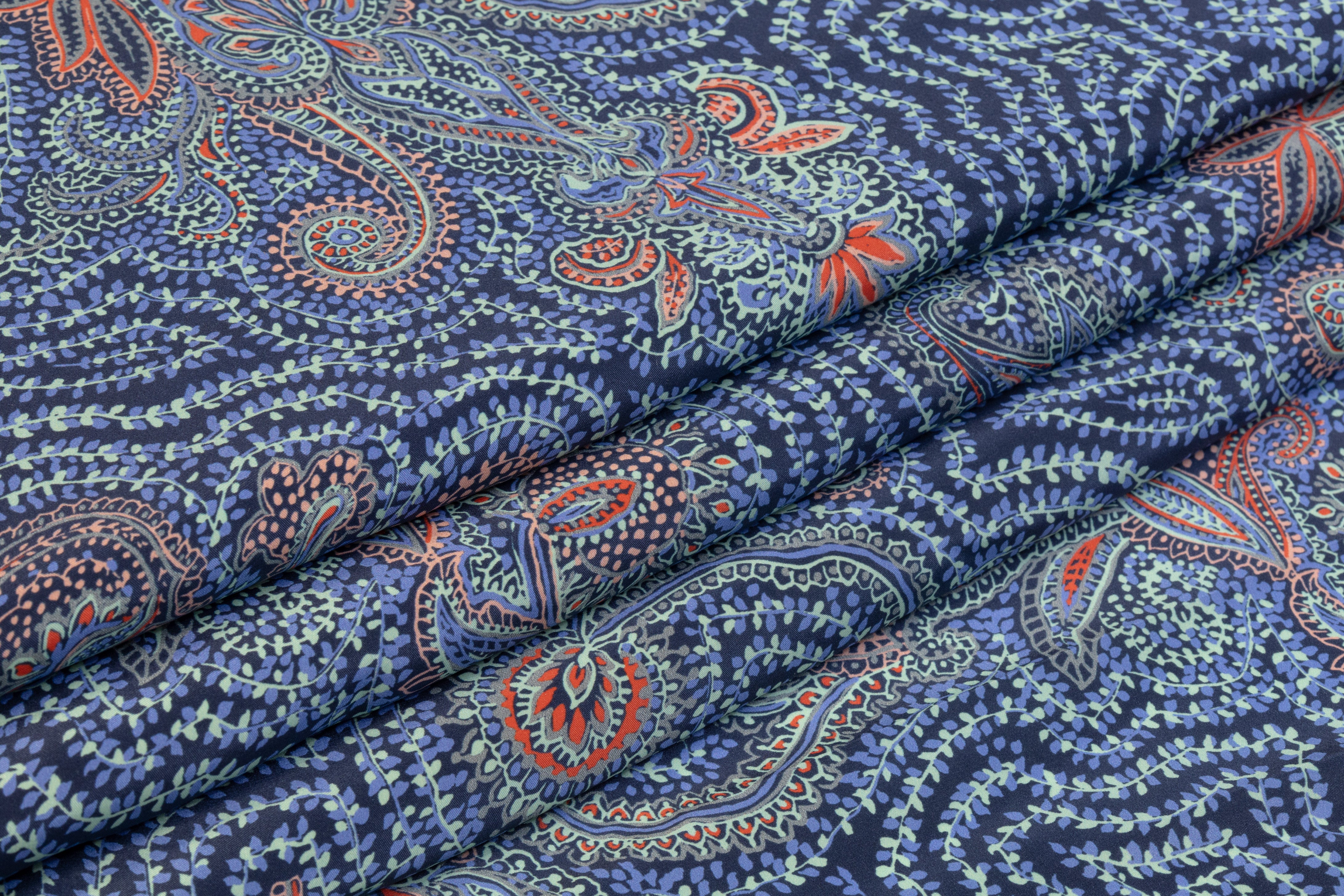 Paisley Floral Silk Charmeuse - Blue