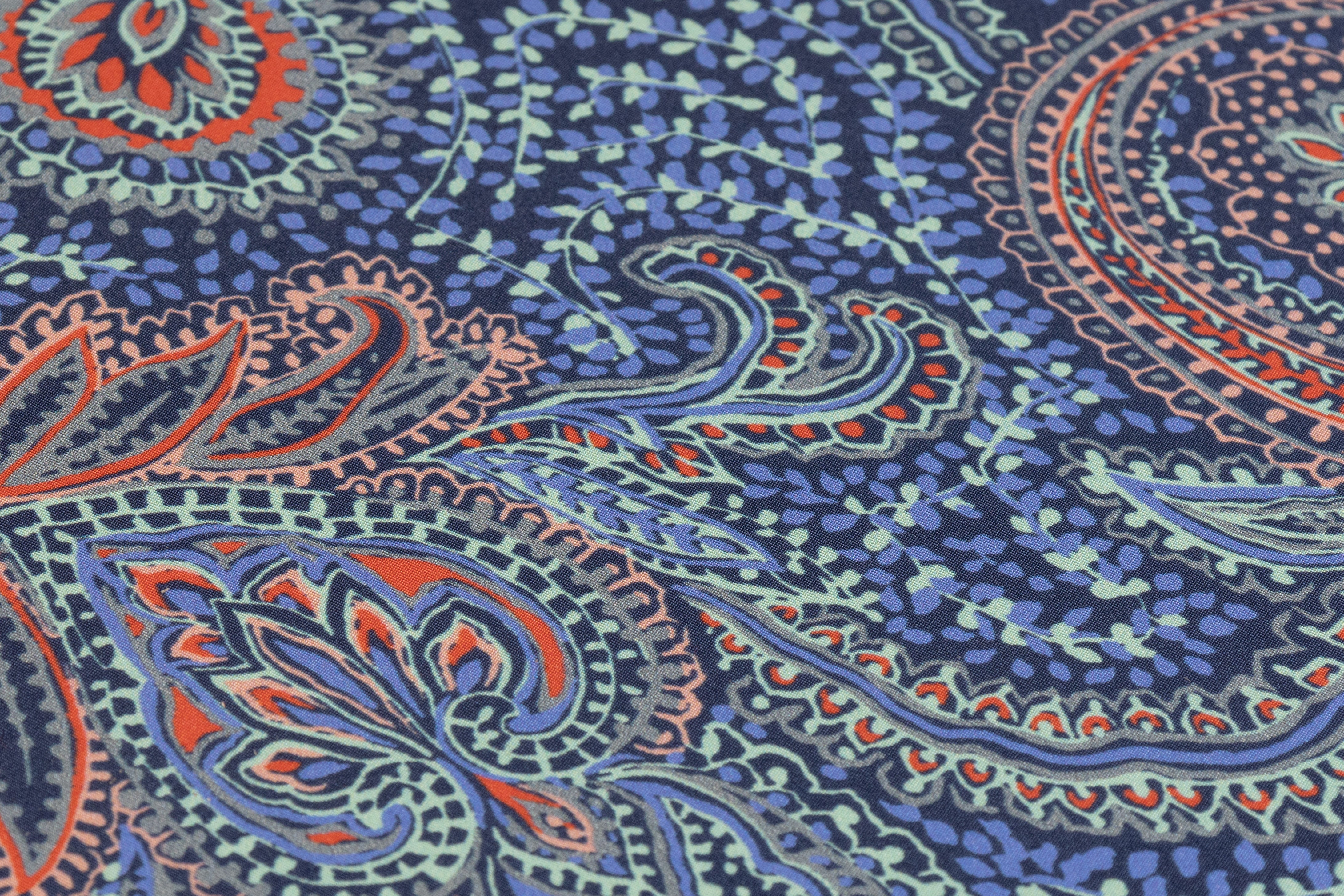 Paisley Floral Silk Charmeuse - Blue
